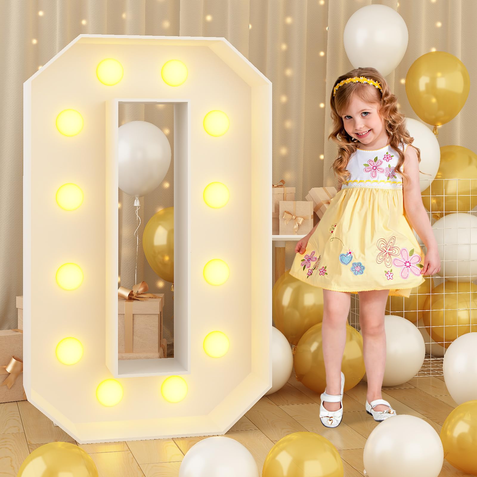 Light Up Number 0 White Large Marquee 4ft Numbers with Lights Mosaic Frame with Slots Letter 0 for 0th Birthday Party Decorations Pre-Cut Cardboard Giant Cut-Out Thick Foam Board 2025 Sign Graduation