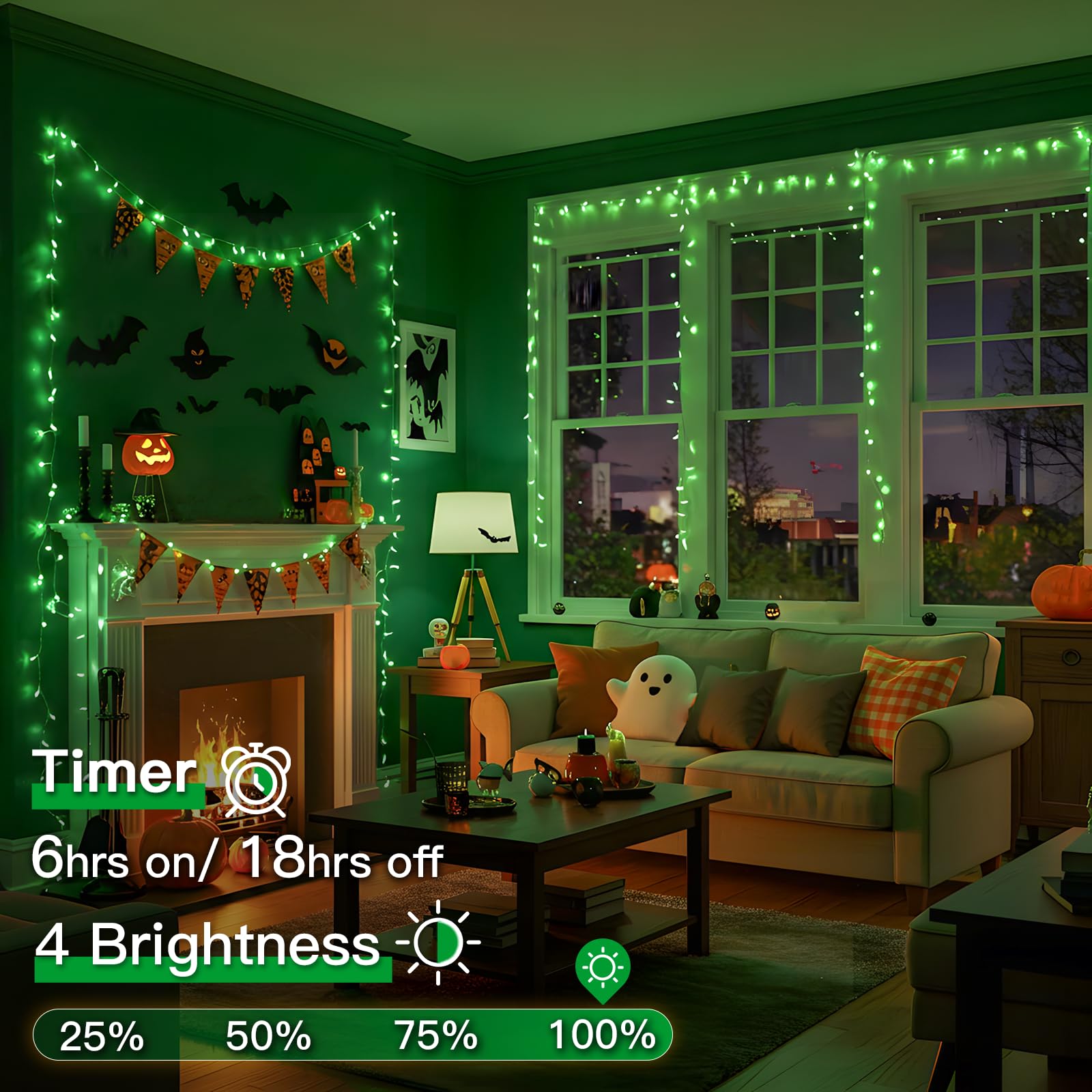 suddus Connectable Outdoor String Lights - 100 LED, 33ft, Waterproof, Dimmable, Green, Fairy Lights for Christmas, Halloween, Garden Decor