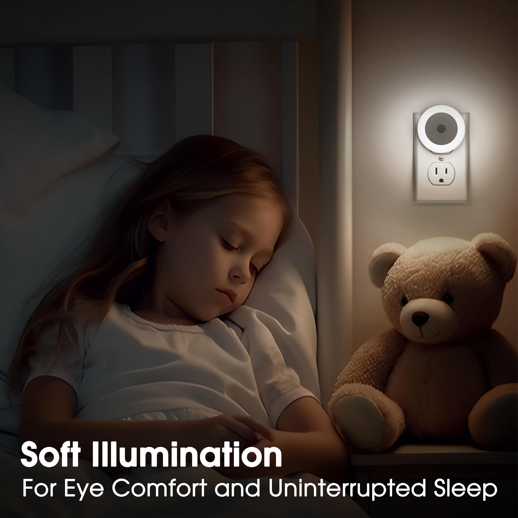 Briignite Night Lights, LED Plug-in Nightlight with Light Sensors, 4-Pack, Cool White, Ideal for Kids Room, Bathroom, Hallway