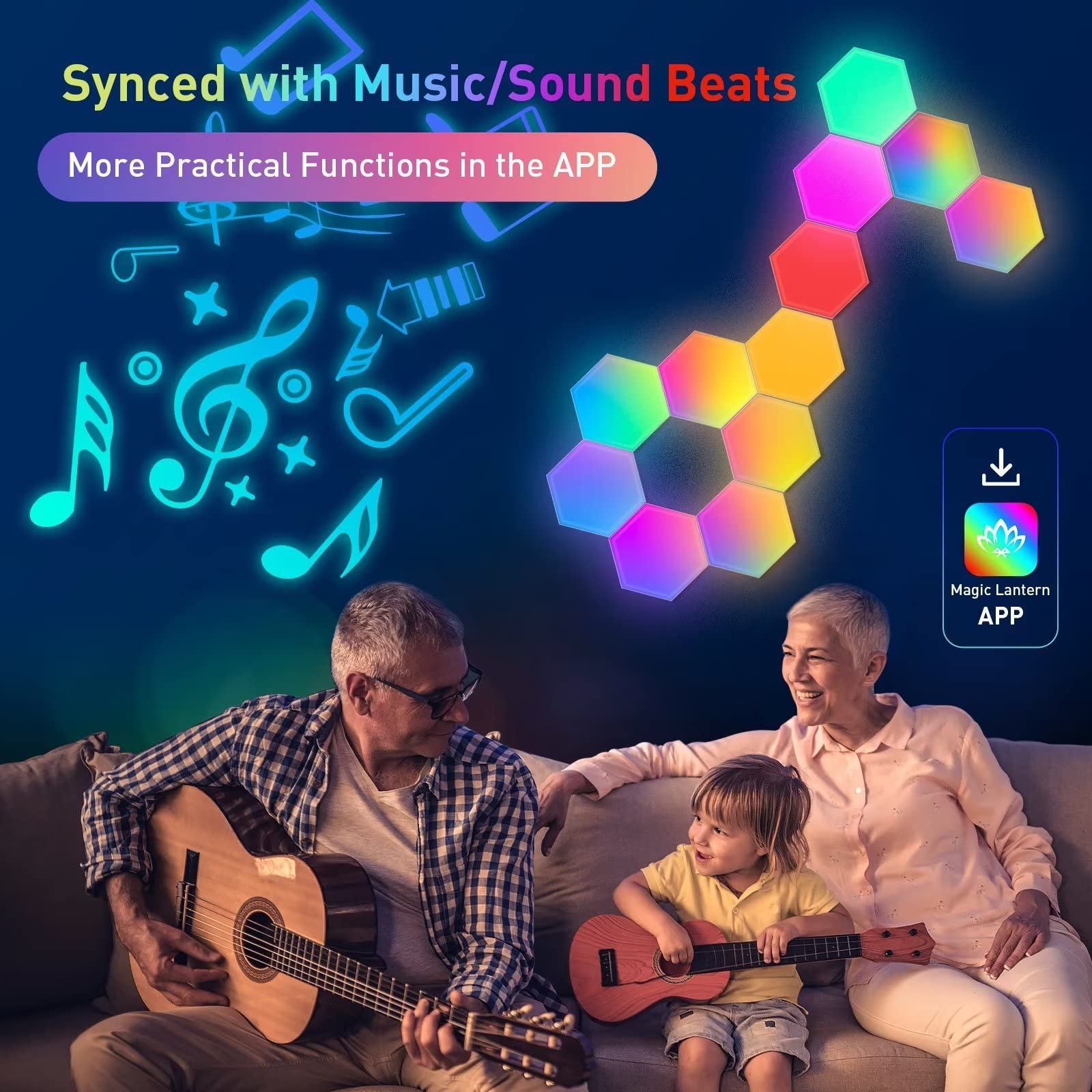 Hexagon Lights (8 Pack) Led Wall Panels, Tisofu Rgb Gaming Lights With App, Smart Modular Panel Hex Tiles Push Glide Expansion S