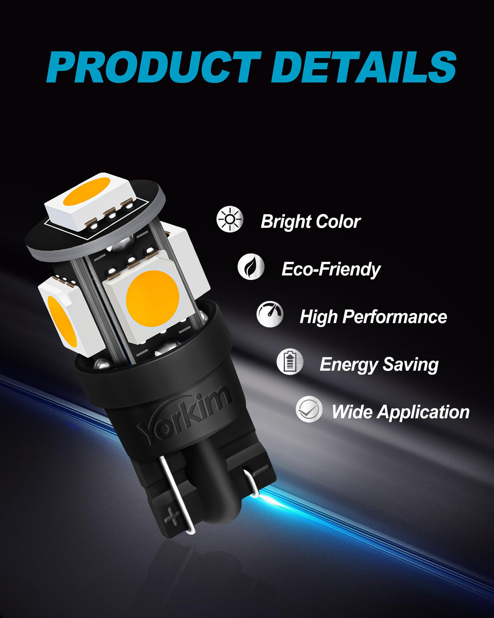 Yorkim T10 194 LED Bulbs Pack of 10, Warm White, 168 Size for Car Interior Dome License Plate Lights