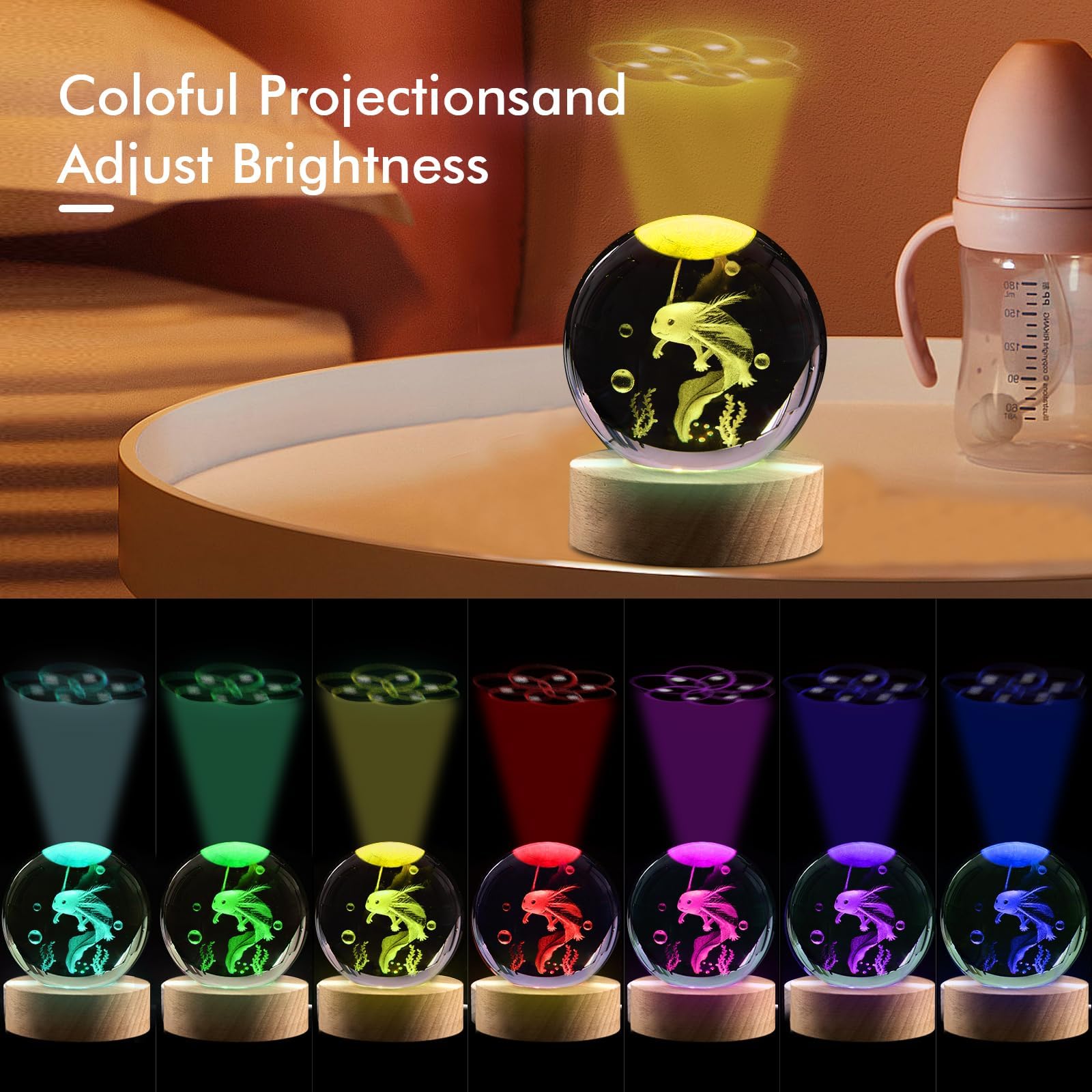 3.15In 3D Axolotl Gift, Axolotl Lamps For Bedroom, Axolotl Night Light, 16 Colors & Remote Controls Crystal Ball Axolotl Light,