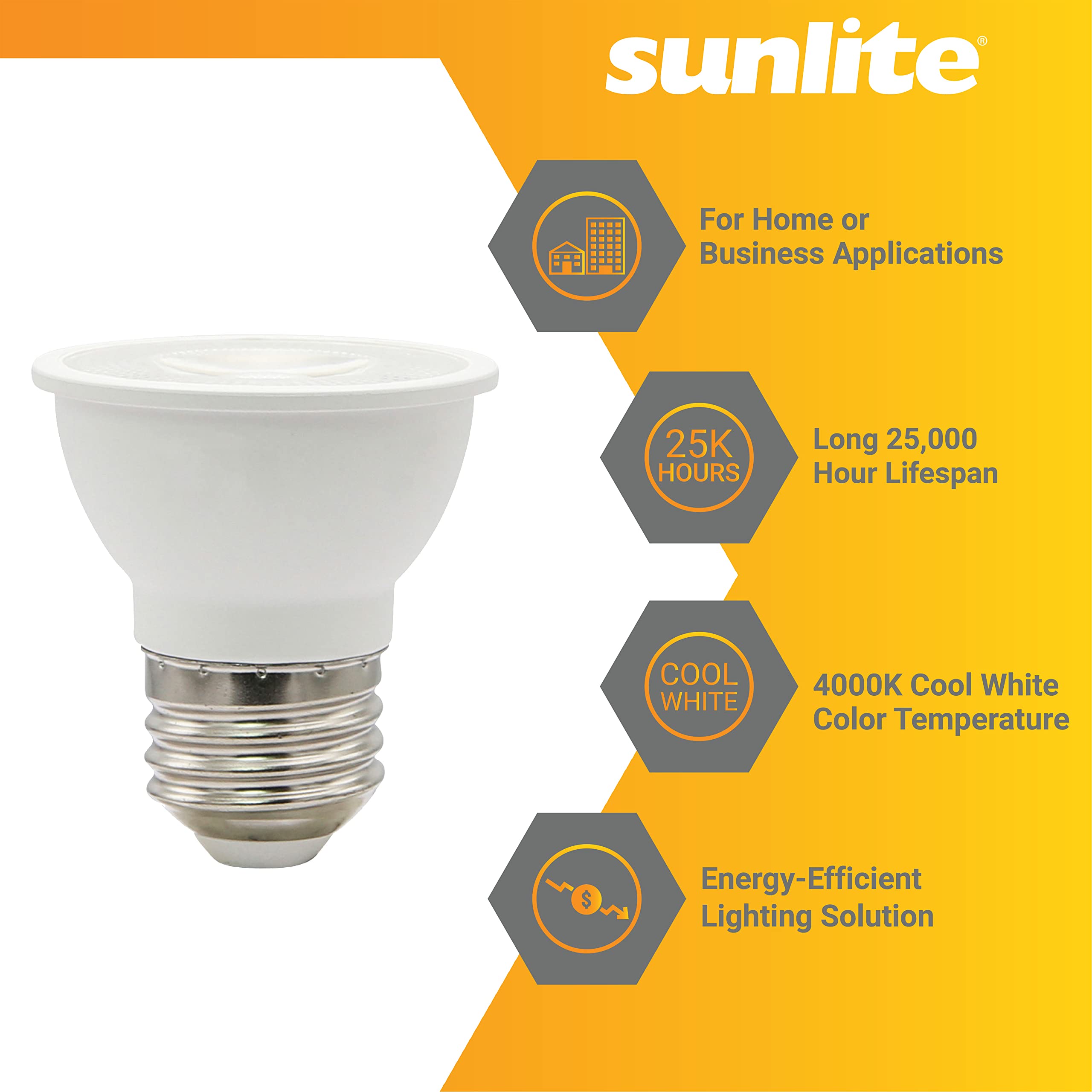 Sunlite LED PAR16 Flood Light Bulb 6W (50W Halogen Replacement) 500 Lumens, Dimmable, 90 CRI, 4000K Cool White,