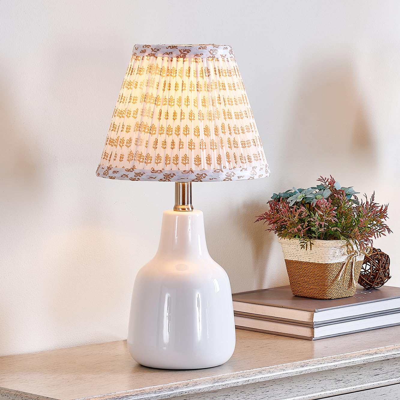 JIAOGEPENGYOU Brown Floral Drum Lamp Shade - 5" Top, 9" Bottom, 7" Slant Height, Uno Fitter, Fabric, Model: Pleated-uno