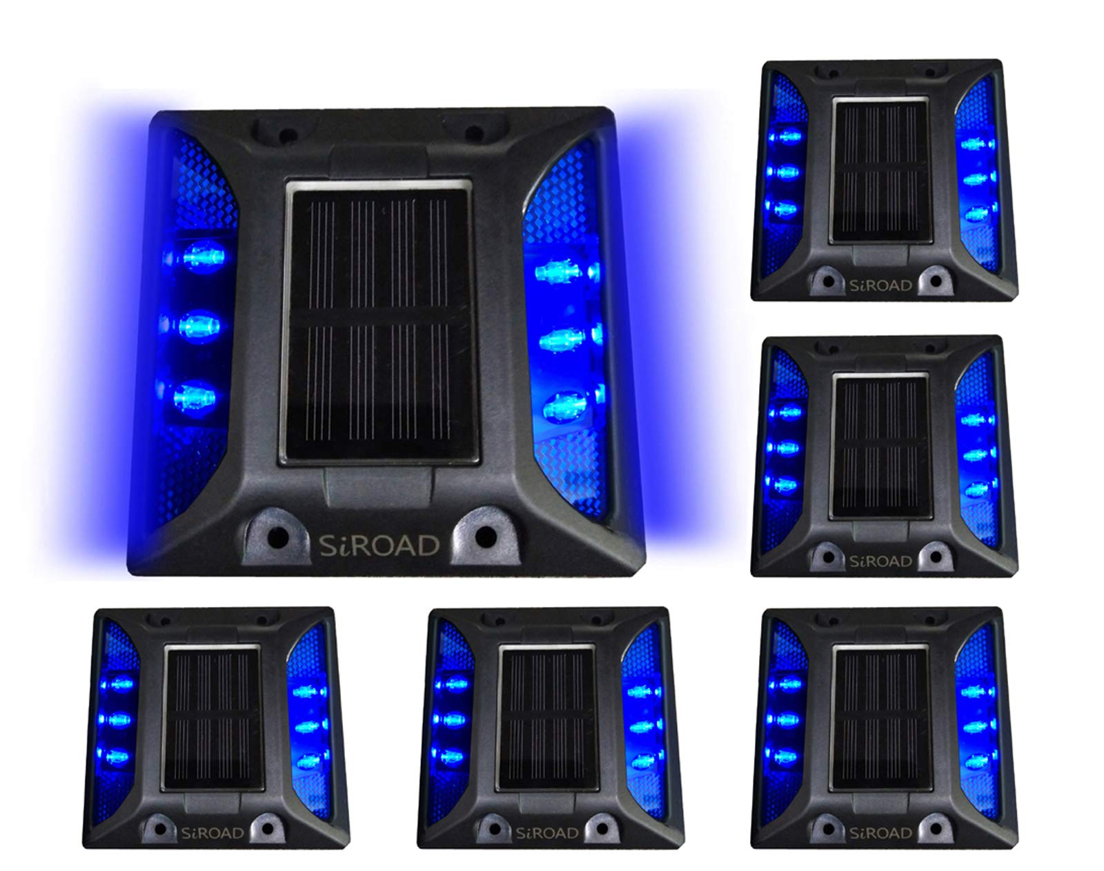 Siroad Solar Driveway Deck Light, Ip68 Waterproof Driveway Reflector Outdoor Led Light For Dock Walkway Lane Porch Patio Pathway Garden Yard Road Markers (Blue, 6 Pack)