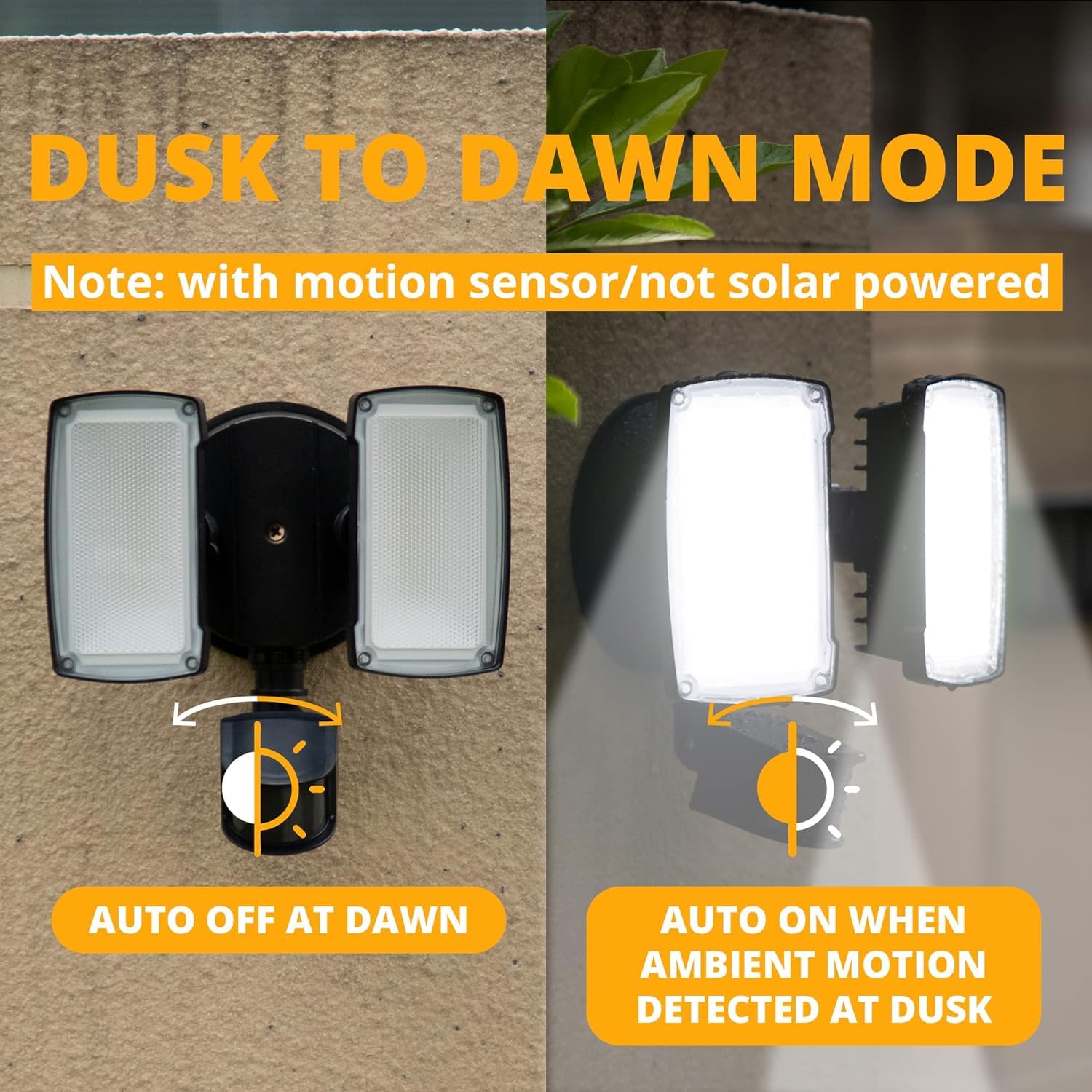 UME 19W LED Flood Light - 2 Pack, Motion Sensor, 2000LM, IP65 Waterproof, Dusk to Dawn, Black