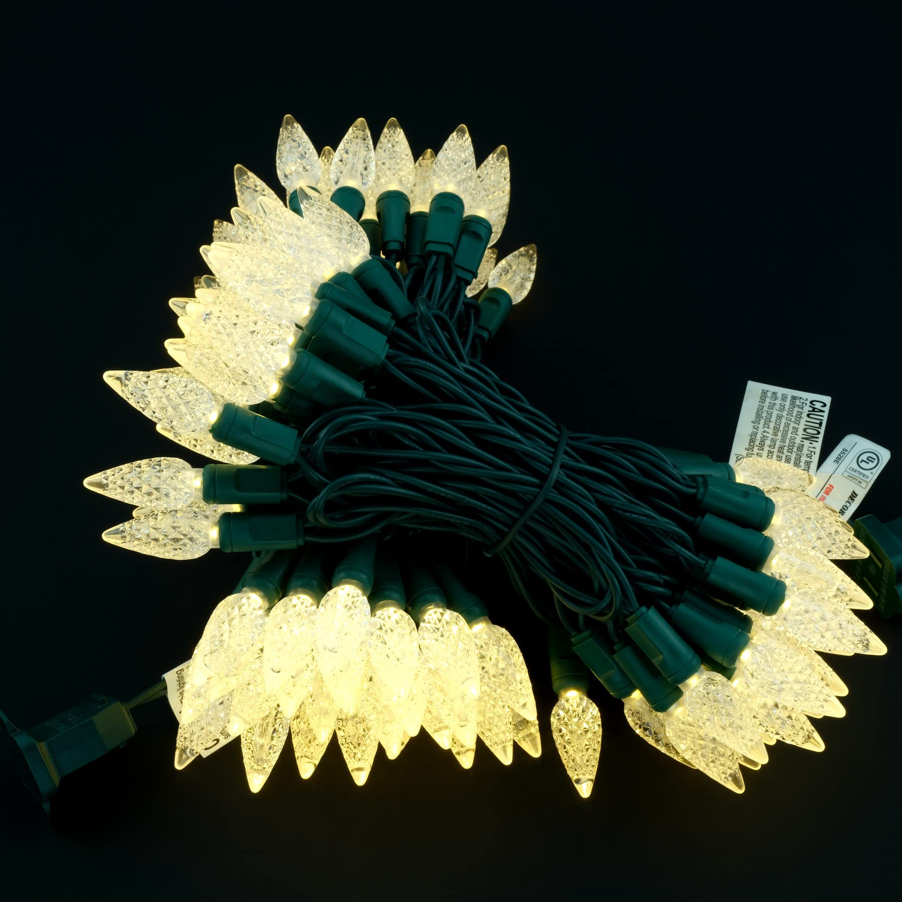 Yuletime Warm White C6 Strawberry Led Christmas Lights, 33 Ft 100 Count 4'' Spacing One-Piece High Waterproof Ul Certified Strin