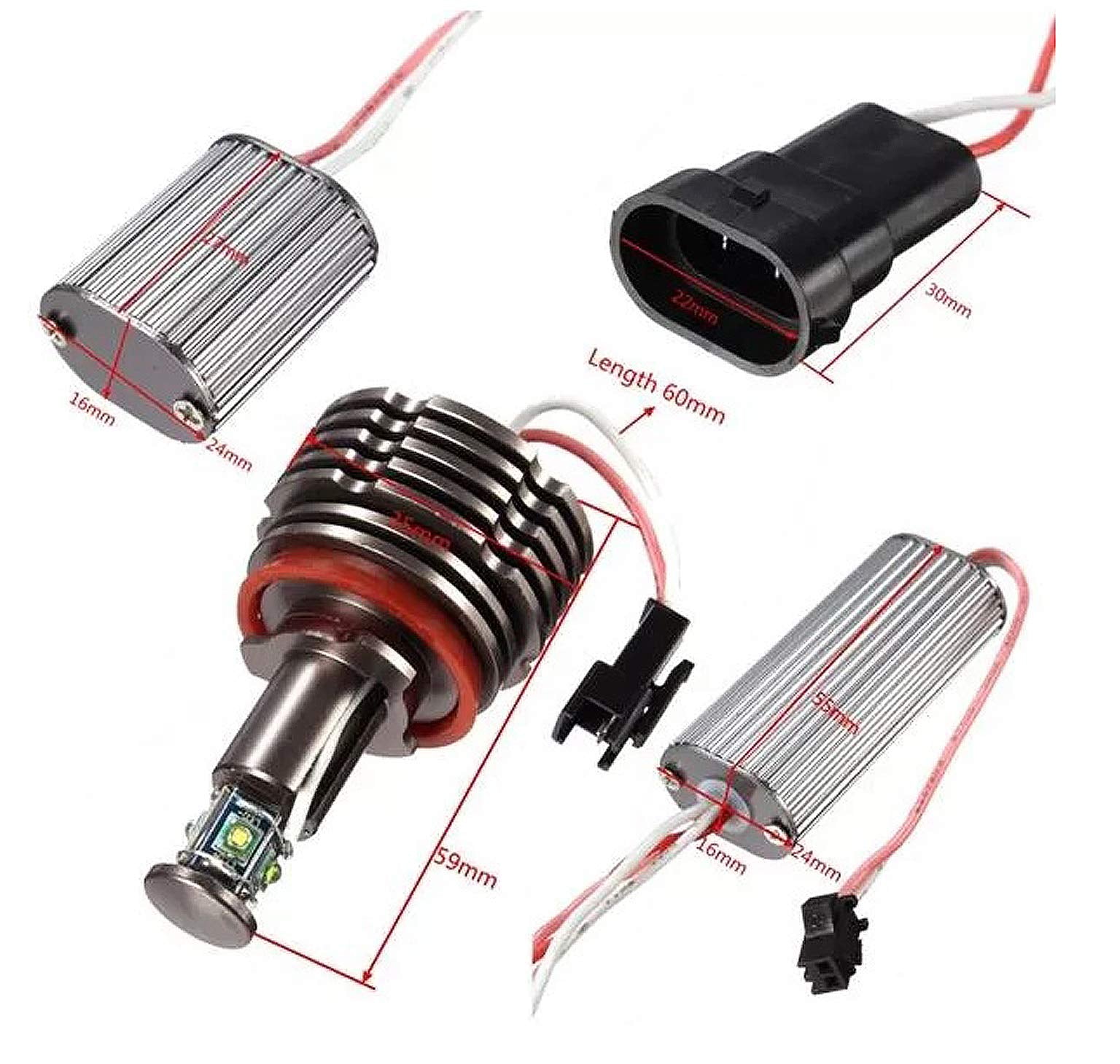 ICBEAMER LED Angel Eyes Halo Ring Marker Light, White, 20W, 6000K, Compatible with BMW E Series & X Series, Replace OEM Bulbs