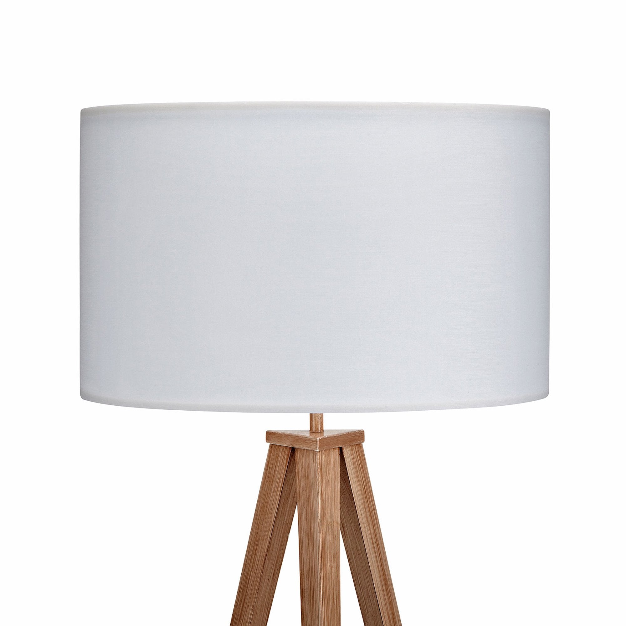Teamson Home Tripod Floor Lamp, 61.81 in., White Drum Shade, Faux Natural Wood Grain Finish, Model VN-L00007