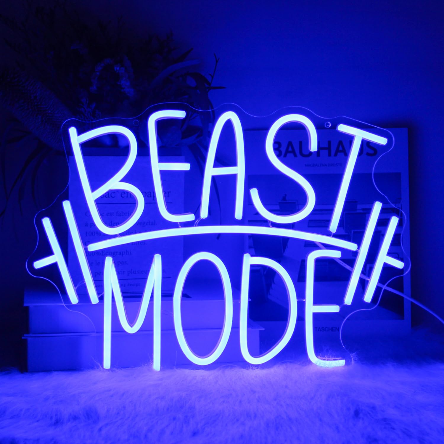CKTBLEY Beast Mode Neon Sign - Blue LED Wall Art, 16.5x11.8 inches, Plastic, CC-Beast Blue, Motivational Gym Decor