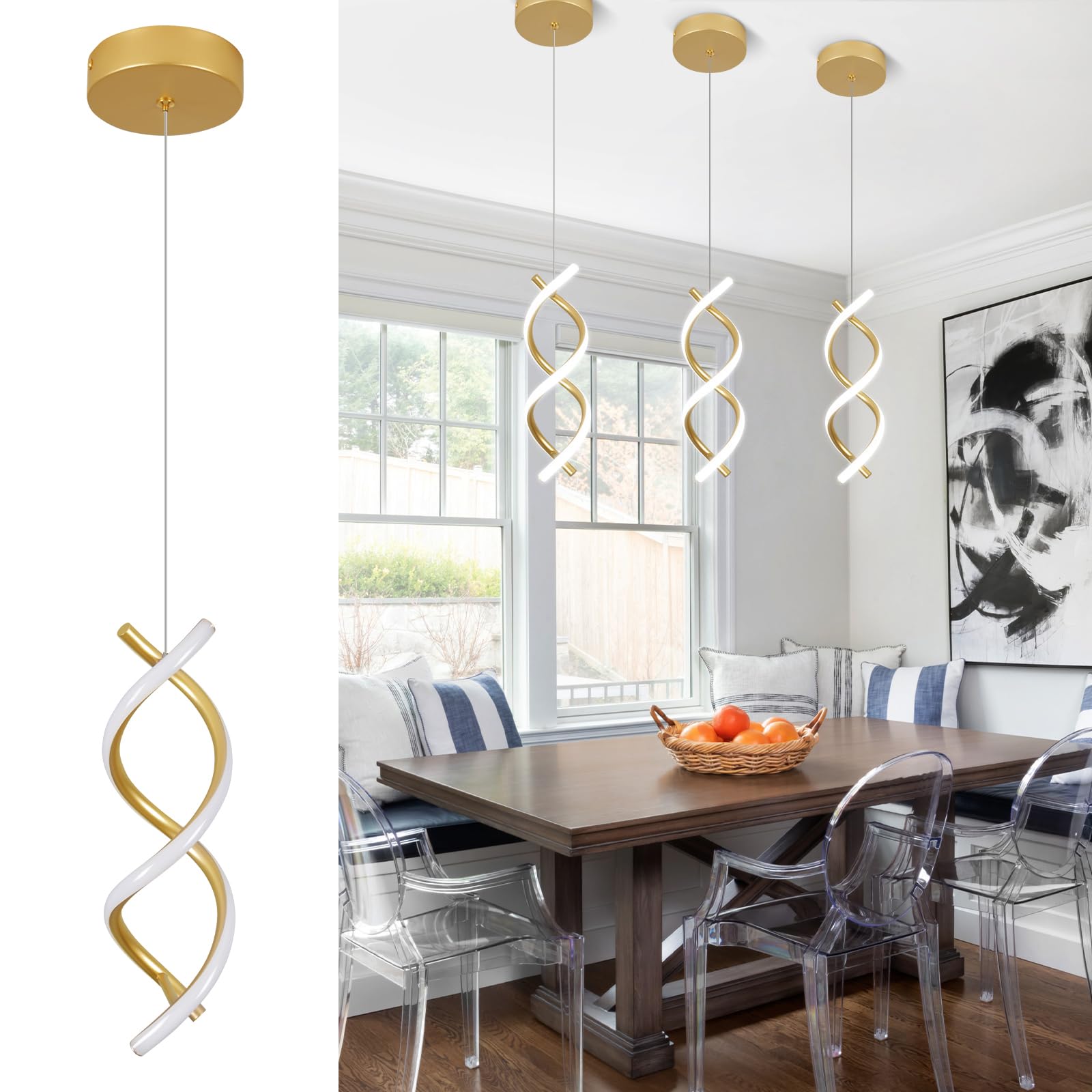 CANOE LED Pendant Light Fixtures, Gold Modern Led Pendant Light, Adjustable Height Kitchen Hanging Light Fixture Modern Island L