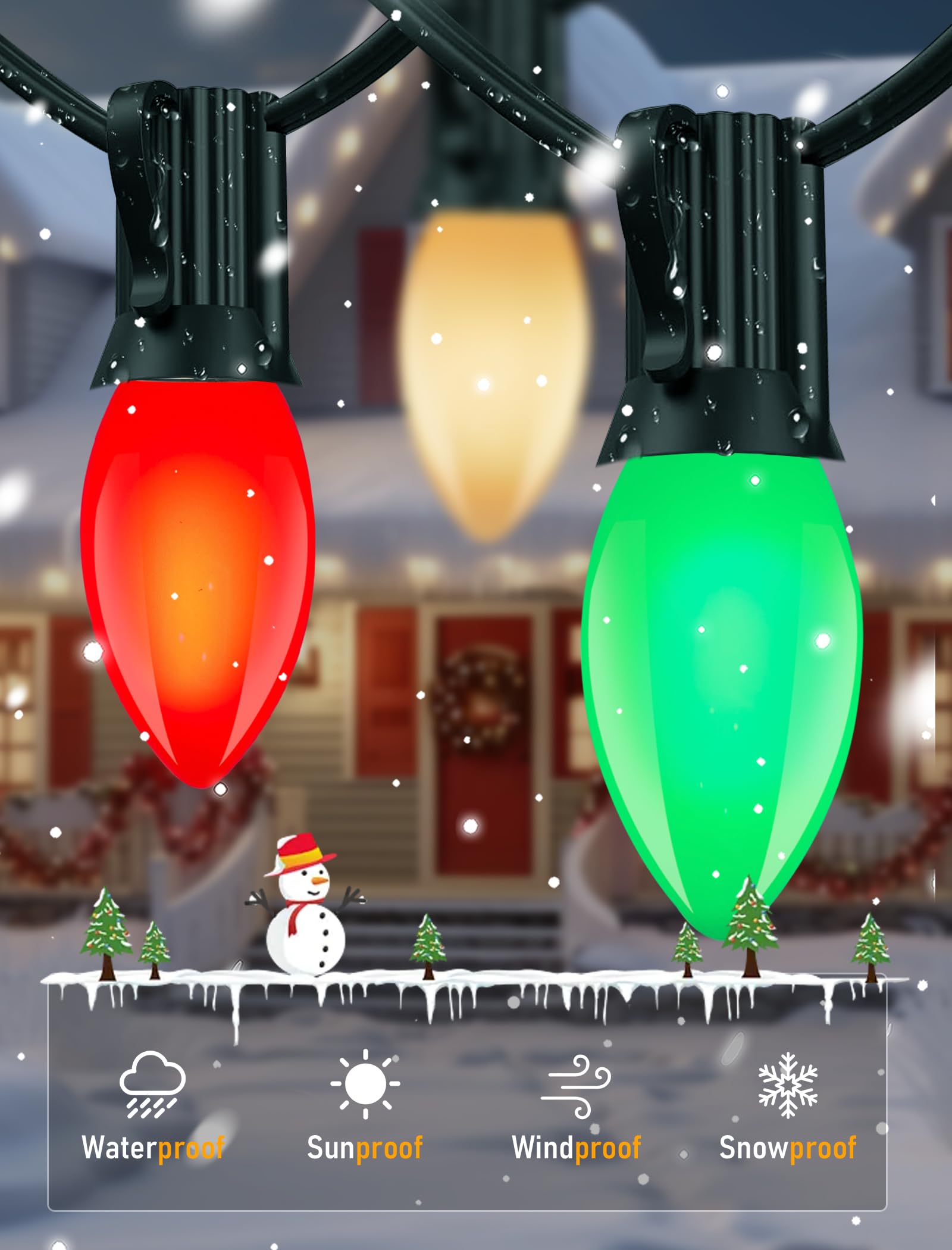 C9 Led Christmas Lights Outdoor 25Ft Outdoor Christmas Decorations String Lights Waterproof With 26 C9 Led Multicolor Bulbs, Han