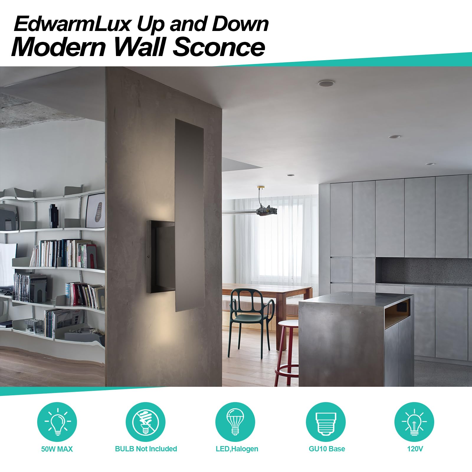 Edwarmlux Modern Wall Sconces, Dimmable Hardwired Lights, 1 Pack, Matt Black, GU10 Bulbs Excluded, Model PL-LR002D