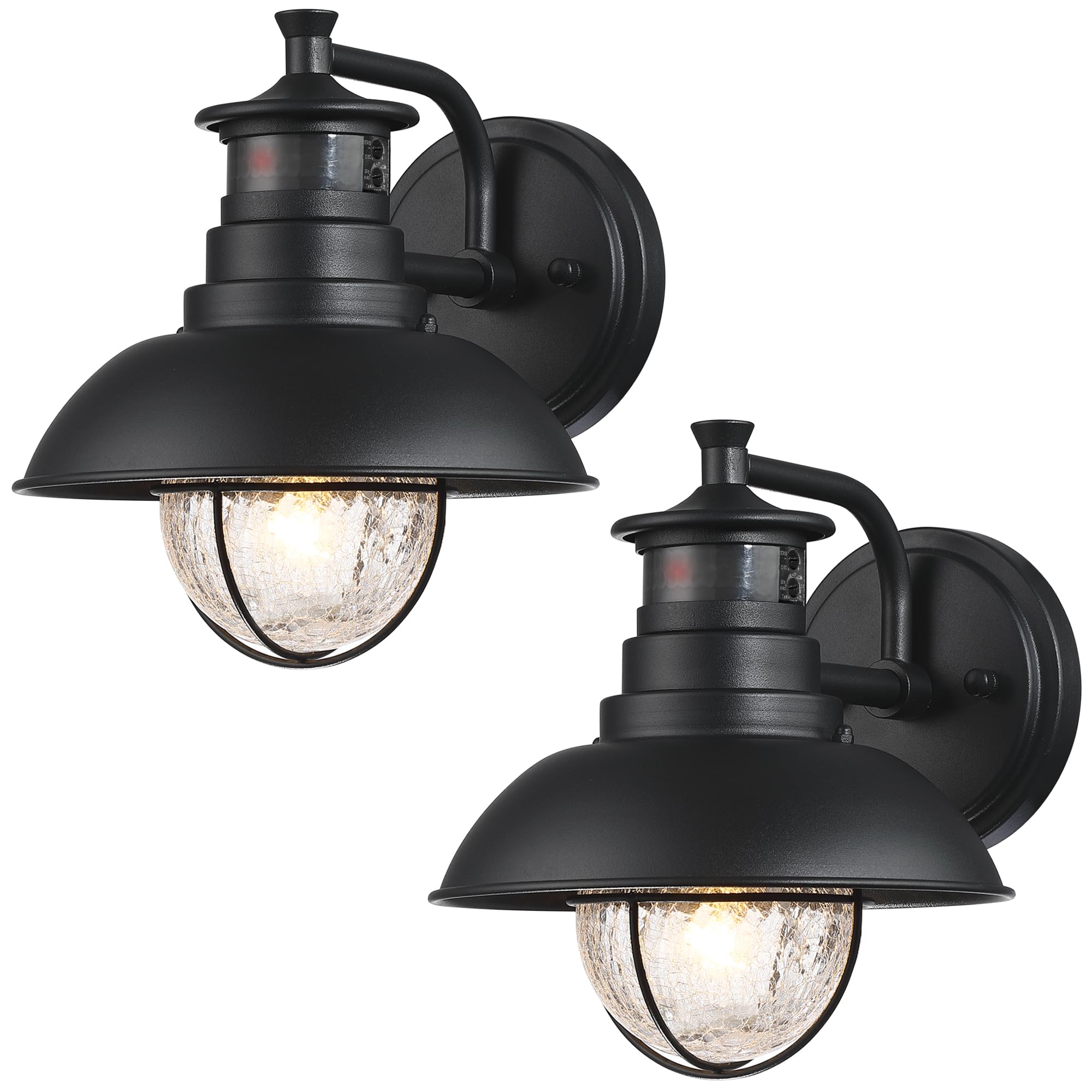 Untrammelife Rustic Outdoor Wall Light Fixture with Dusk to Dawn PIR Motion Sensor 2 Pack Matte Black Outdoor Wall Lantern Lamp 