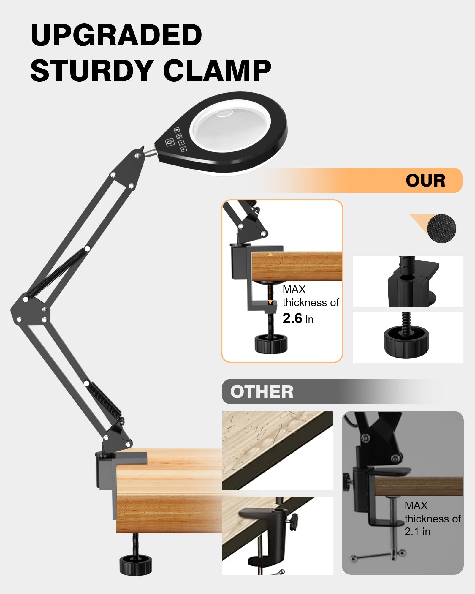 NAKOOS Magnifying Glass with Light, 10X & 5X Real Glass, Anti-Glare Lens, Dimmable LED, White, WM-Series, Hands-Free Desk Lamp