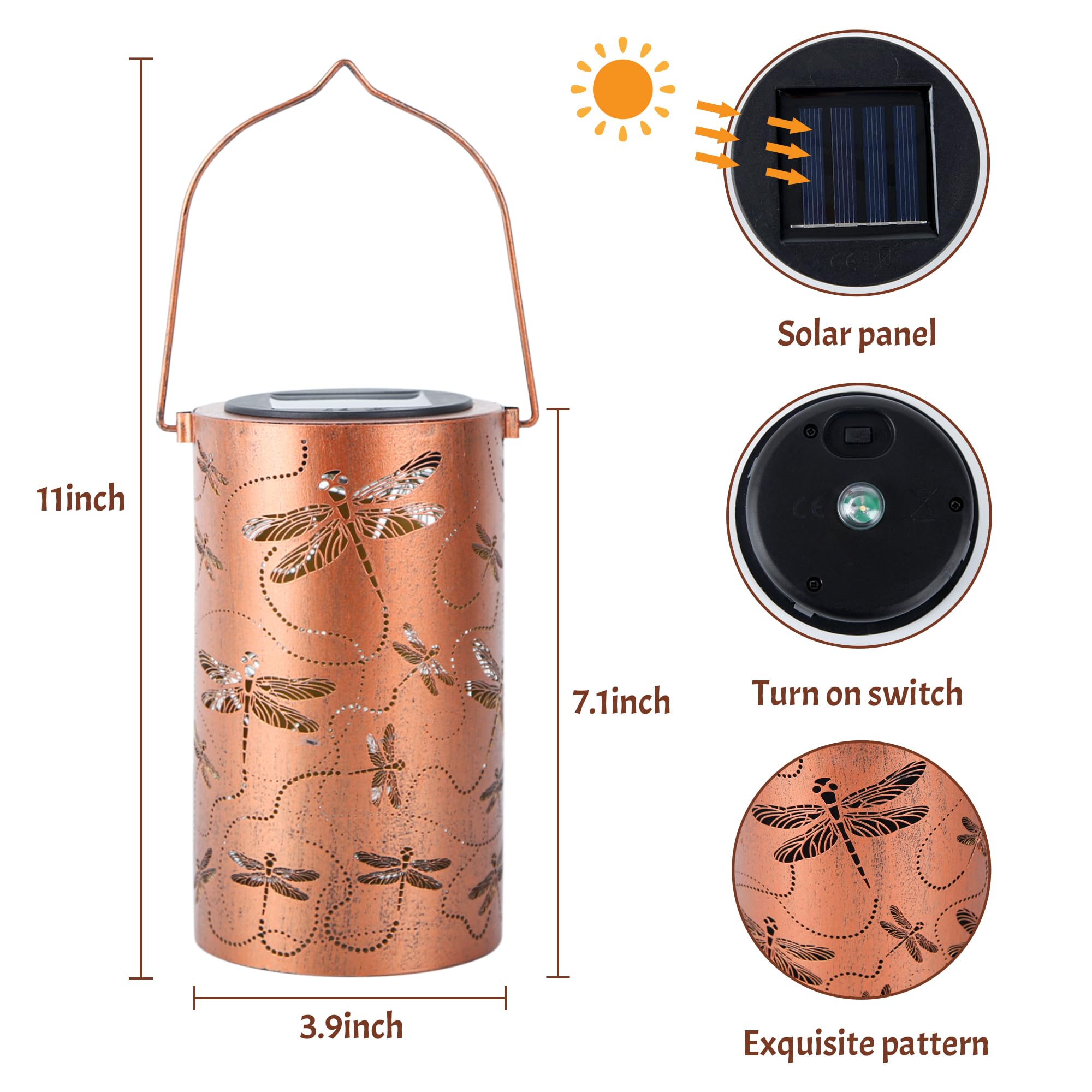 Anytalk Dragonfly Solar Lantern - Waterproof Hanging Lights For Outdoor Patio & Garden Decor