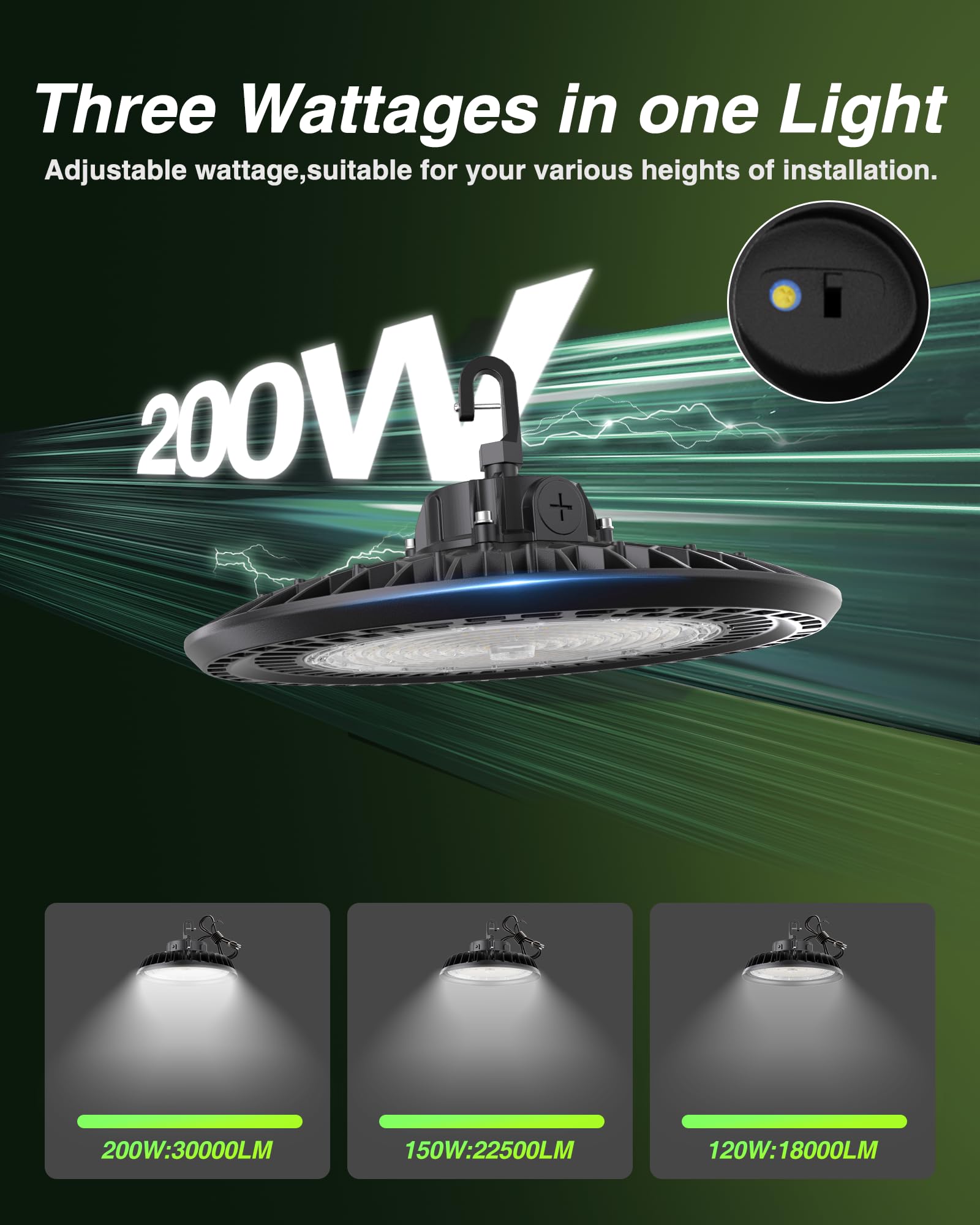 Yxl Super Bright 200W High Bay Led Lights, Ufo High Bay Led Shop Lights 30000Lm 5000K, 0-10V Dimmable,Us Plug 5' Cable, 100-277V