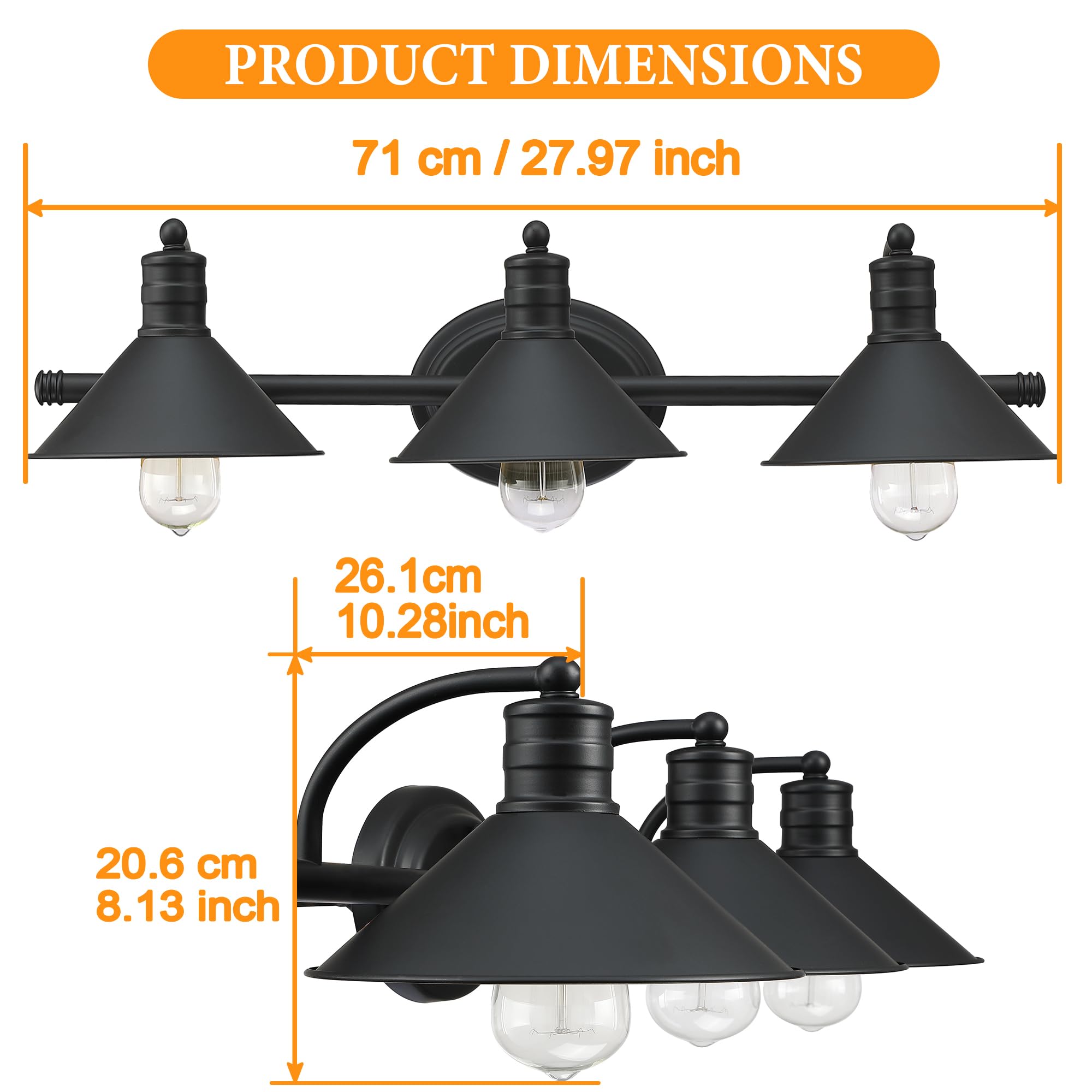 Faymart Lighting 3 Light Bathroom Vanity Light Over Mirror - Farmhouse Wall Light For Bathroom Vanity Powder Room  Rustic Gooseneck Barn Style 3 Bulb Wall Sconce Over Kitchen Sink