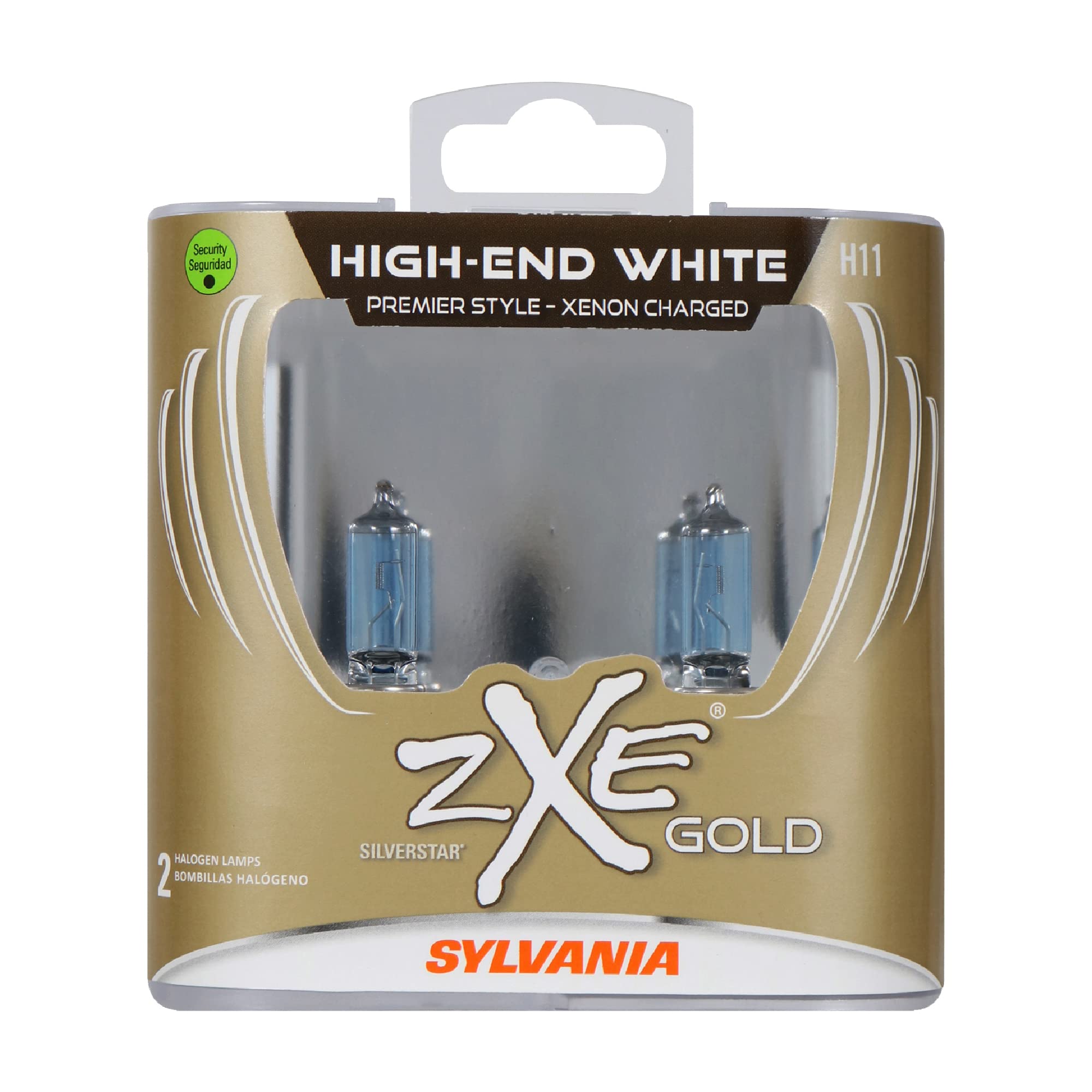 SYLVANIA H11 SilverStar zXe GOLD Halogen Headlight Bulbs - Bright White Output, Xenon Charged Technology, Model 30772, 2 Pack
