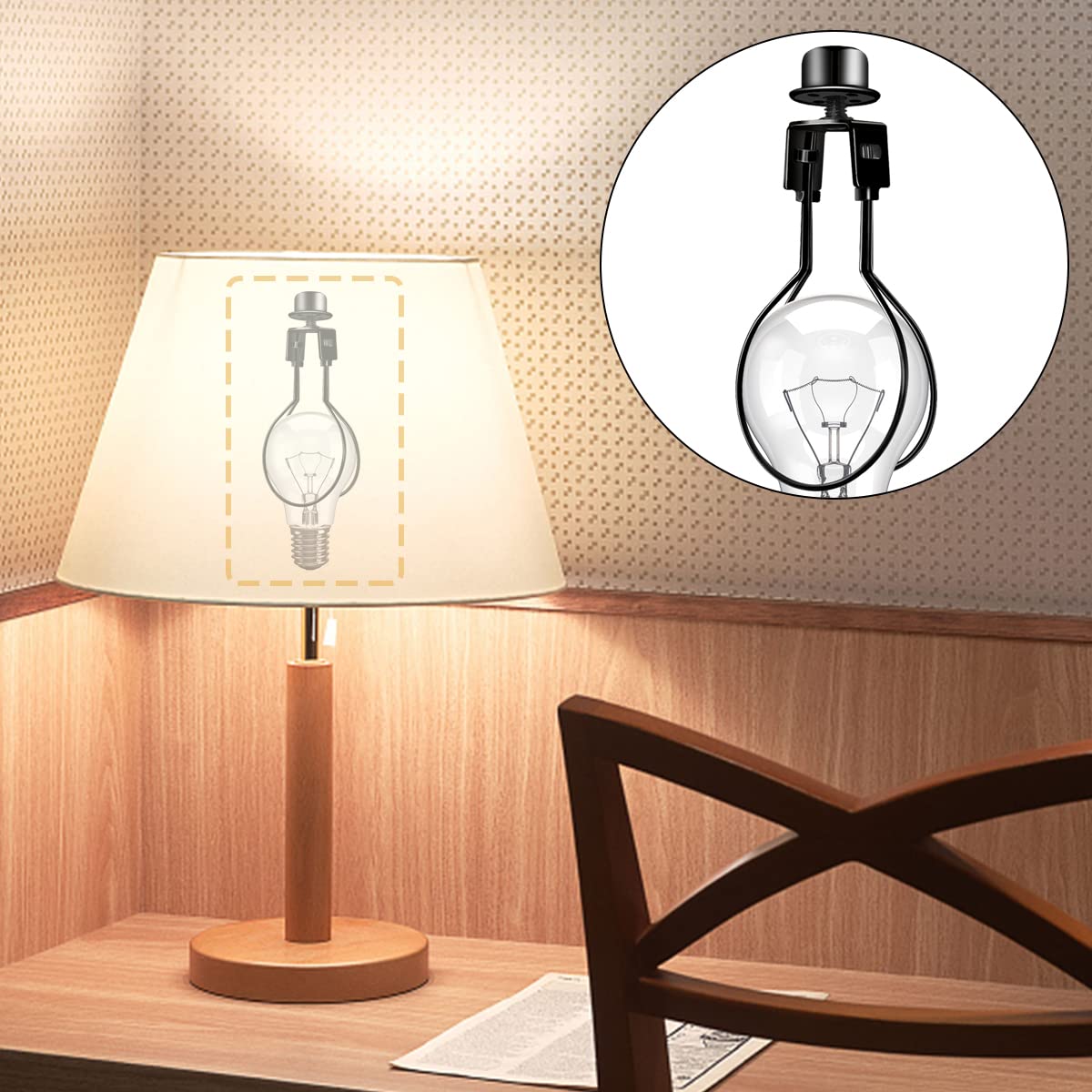 Yuntop Clip On Lampshade Adapter, Metal Shade Light Bulb Holder, 1.2X2.1X4.3 In, Black, Includes Finial & Levellers