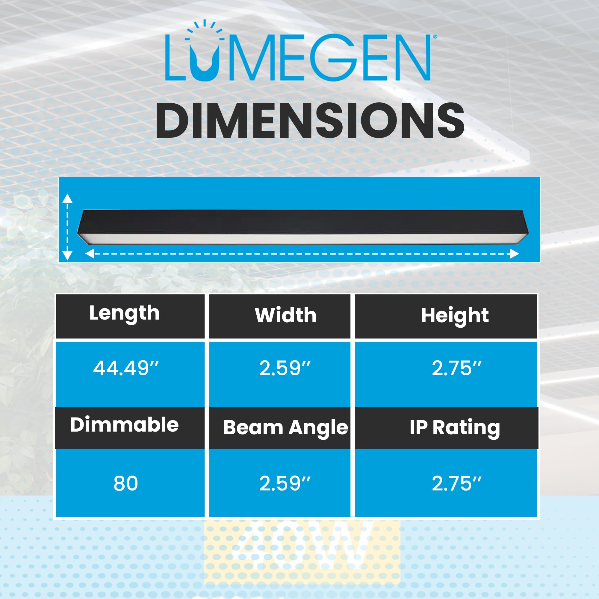 LumeGen LED 4ft Color Tunable Linear Light, 40W, 5000 Lumens, Black, DLC Premium, 3000K/4000K/5000K,