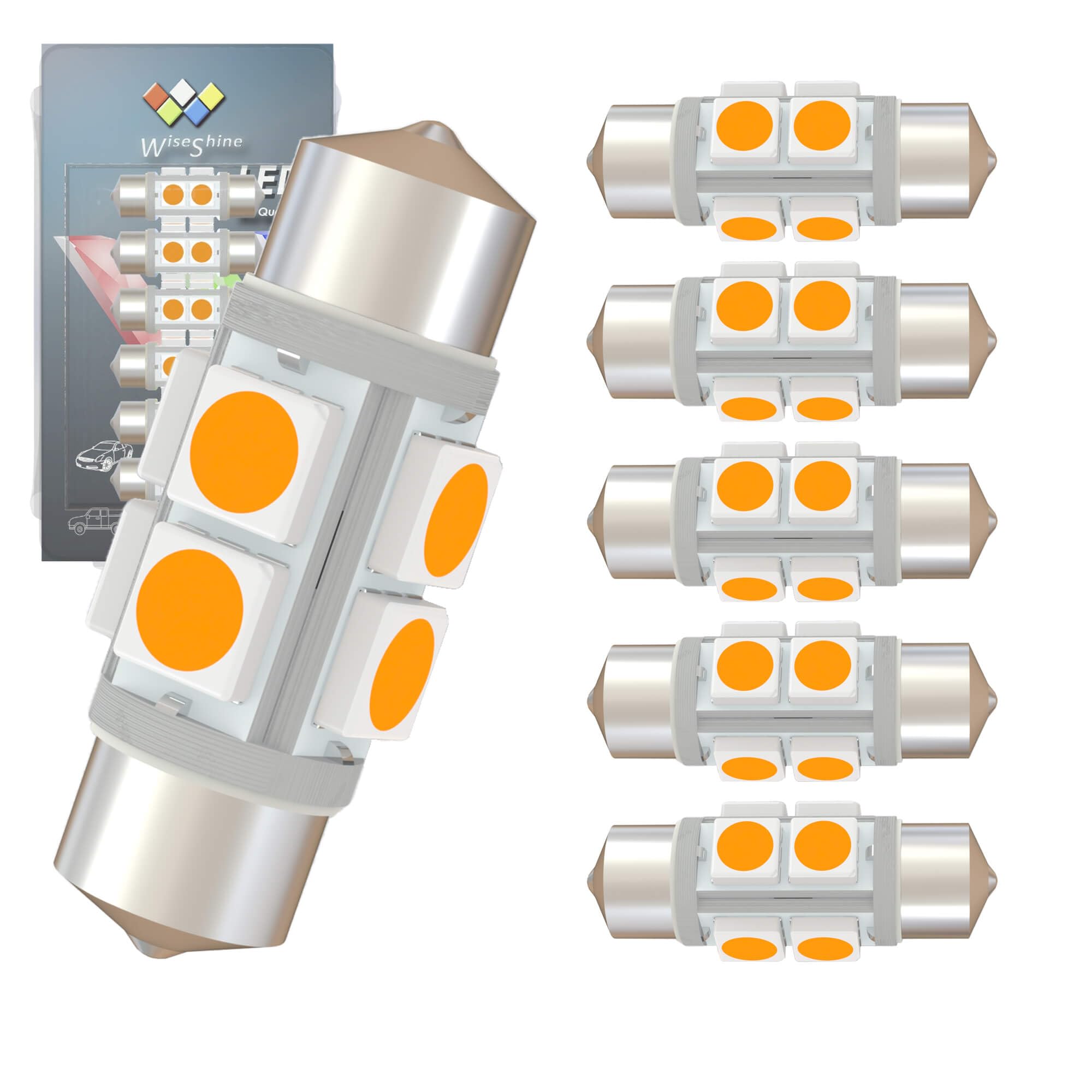 Wiseshine DC 12V 38mm 6418 LED Festoon Bulb 6411 C5W LED Bulbs Gold Amber for Automotive Interior Dome Door Trunk Lights (Pack 6