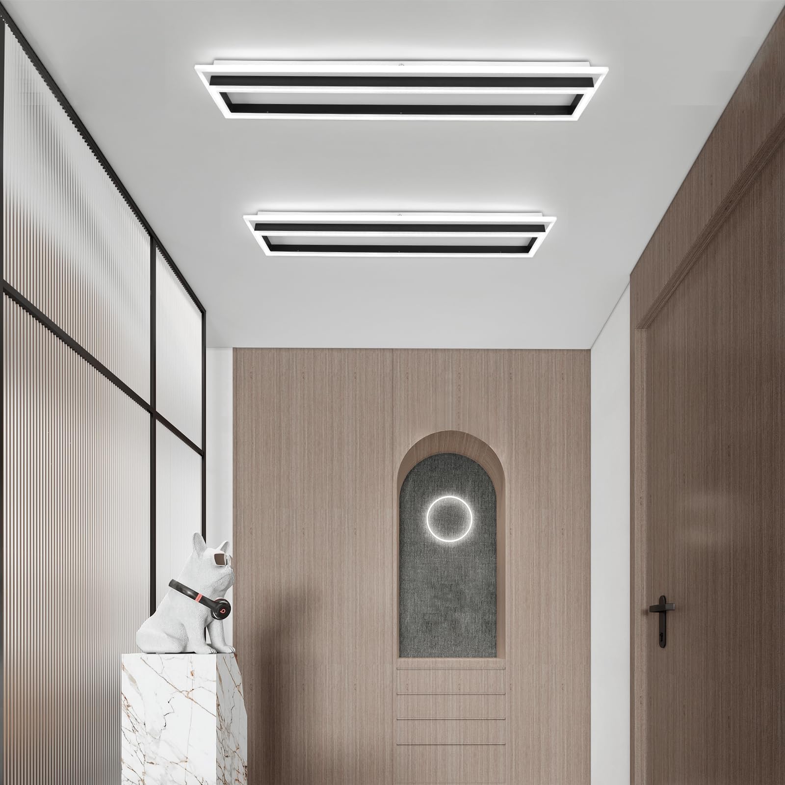 Vloitgol Dimmable LED Ceiling Light, Modern Linear Flush Mount, 31.5in, Black, Model CL-80CTYKL-D, Acrylic for Living Room, Kitchen, Dining