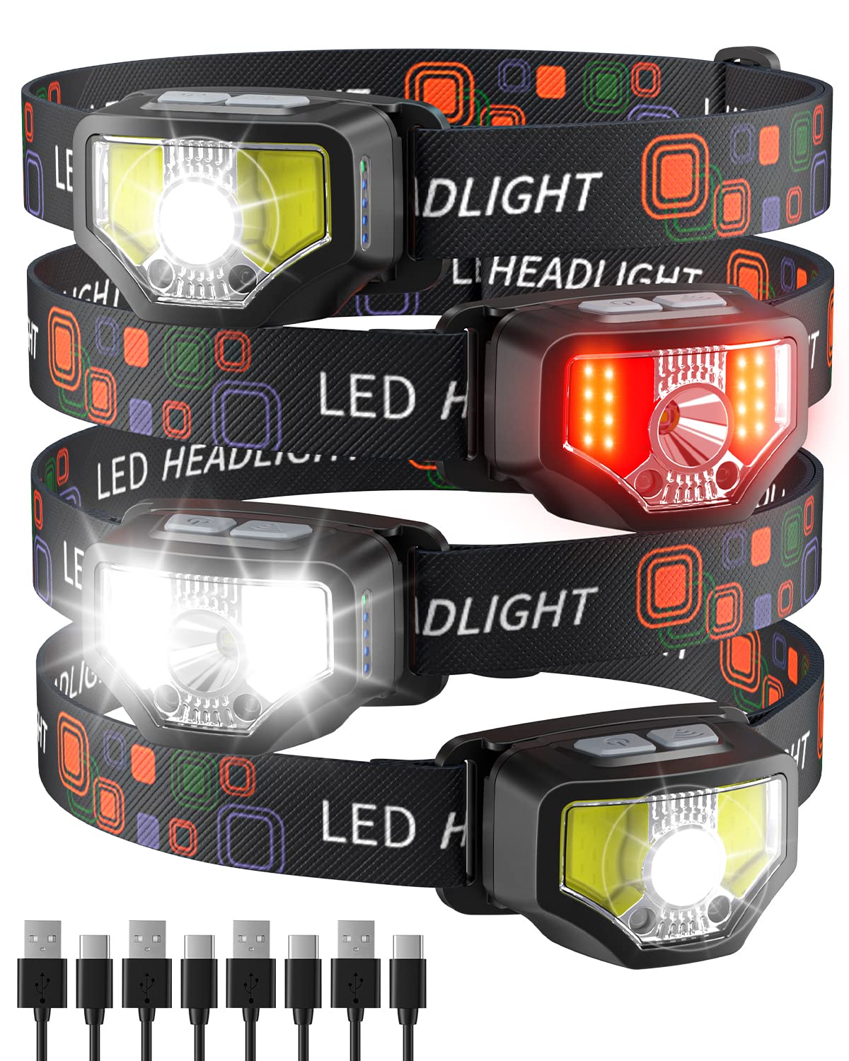Getasi Rechargeable Led Headlamp, 1200 Lumen Super Bright, Waterproof For Hiking, Running, Fishing, Cycling - With Motion Sensor