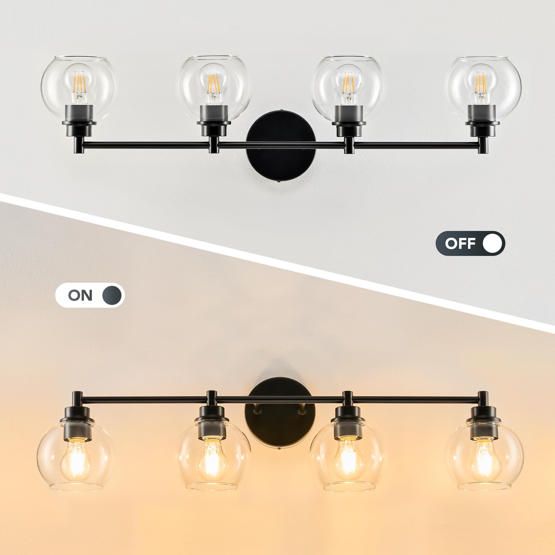 Vonluce Bathroom Light Fixtures, 4-Light Bathroom Vanity Light With Globe Glass Shades E26 Sockets, Vanity Lights Over Mirror Fo