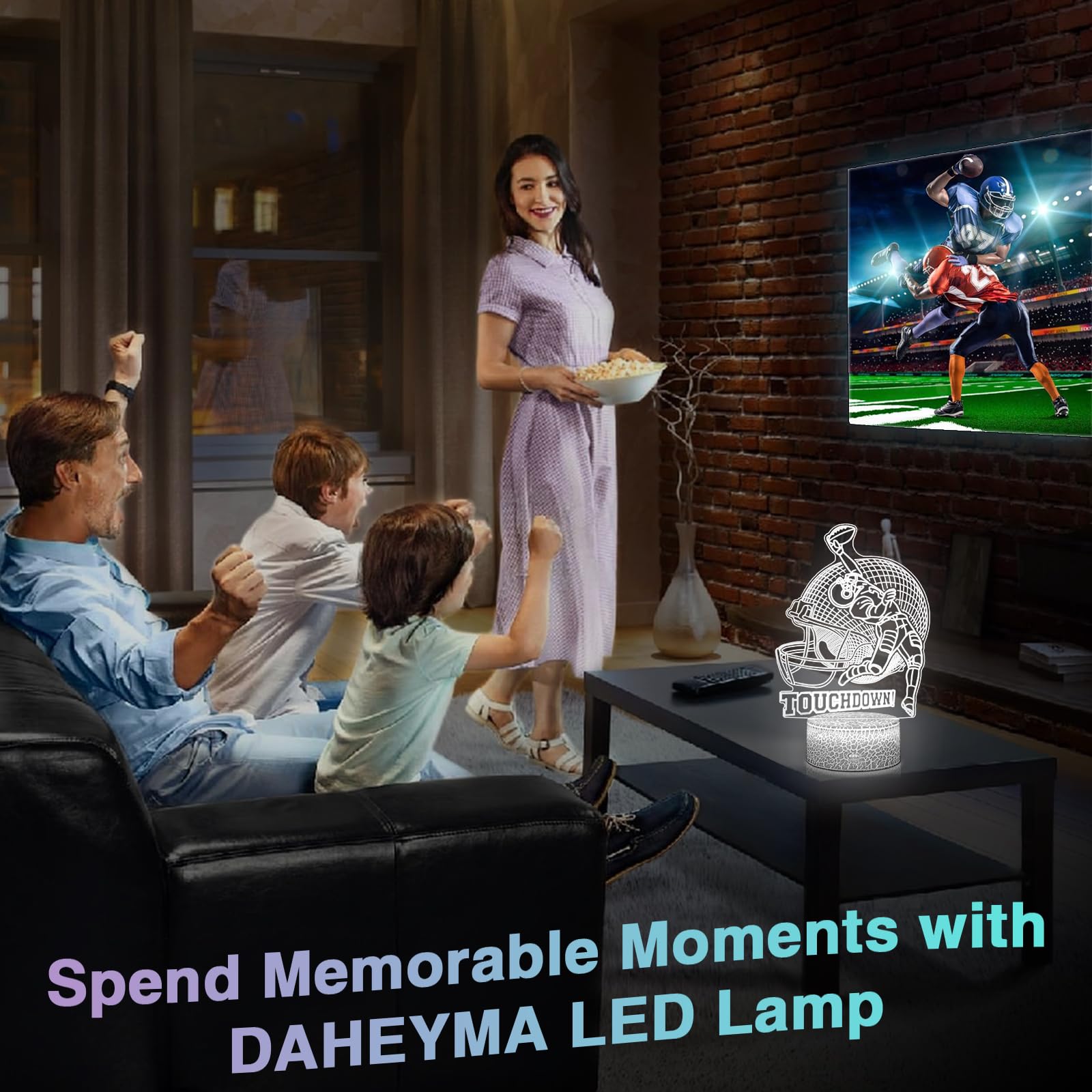 DAHEYMA Football Lamp, 16 Colors Touchdown Night Light - Remote Control, Timer Tpye-C Dimmable, LED 3D Light Illusion, American