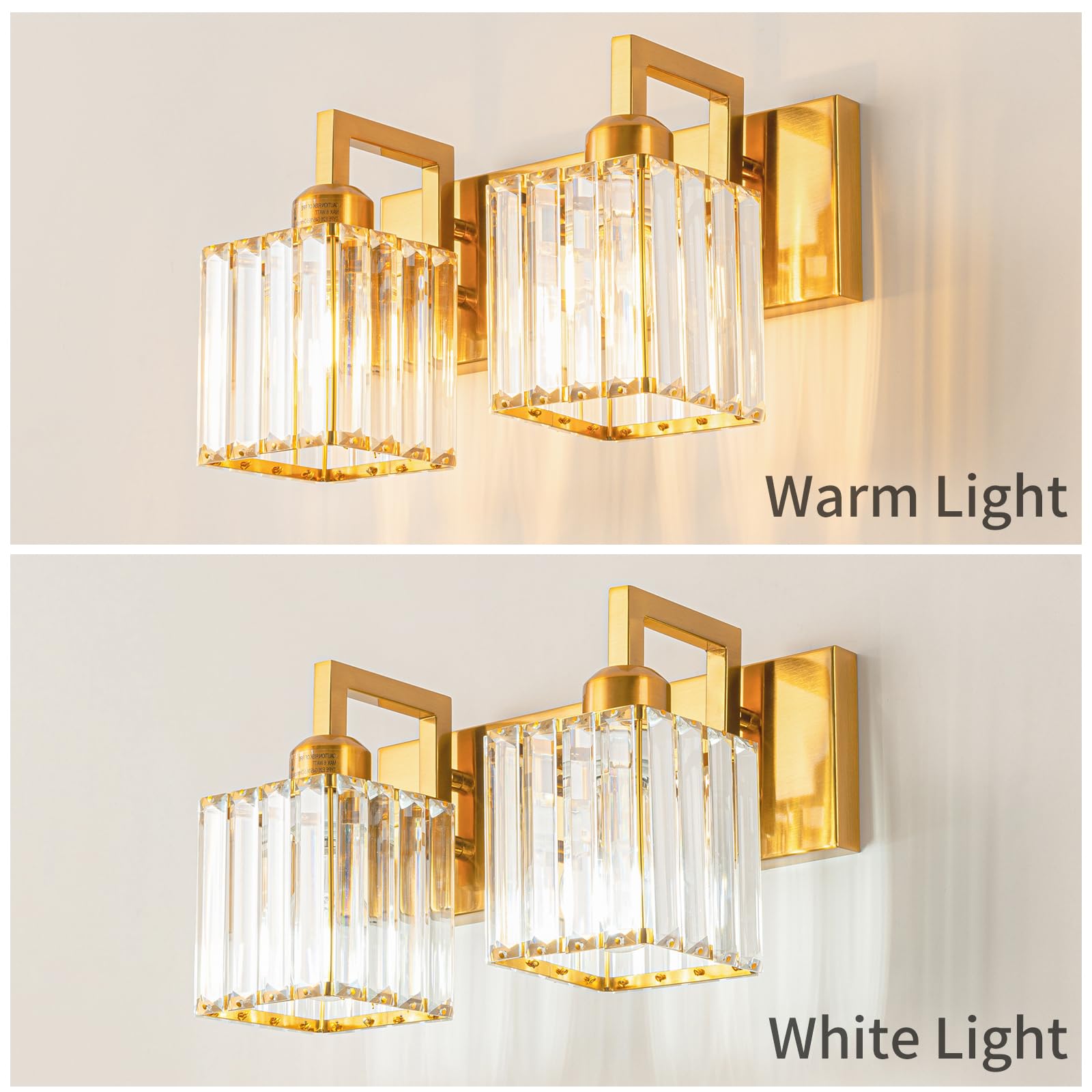 Fdpby Modern Bathroom Vanity Light 2-Lights Gold Crystal Wall Lamp Bathroom Modern Crystal Vanity Lighting