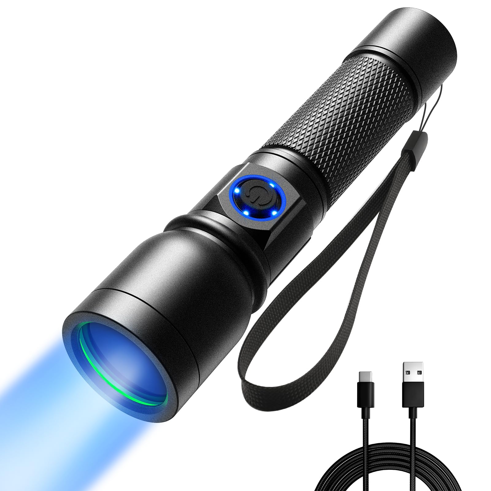 Consciot UV Flashlight Black Light USB-C Rechargeable, 365nm LED Ultraviolet Blacklight, Portable Woods Lamp for Pet Urine Detec