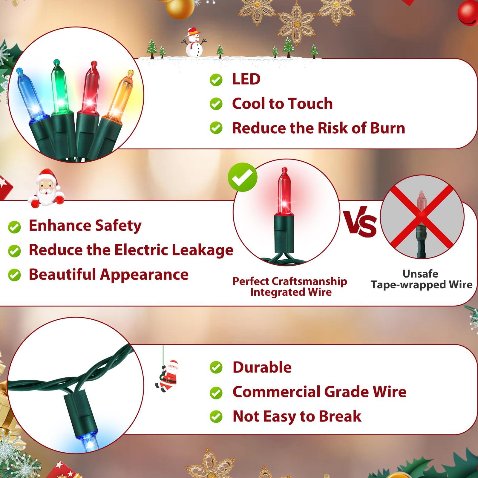 Led Mini Christmas Lights, 33Ft 120 Count Multicolor Christmas Tree Lights With Green Wire, Ul Certified Commercial Grade For Xm