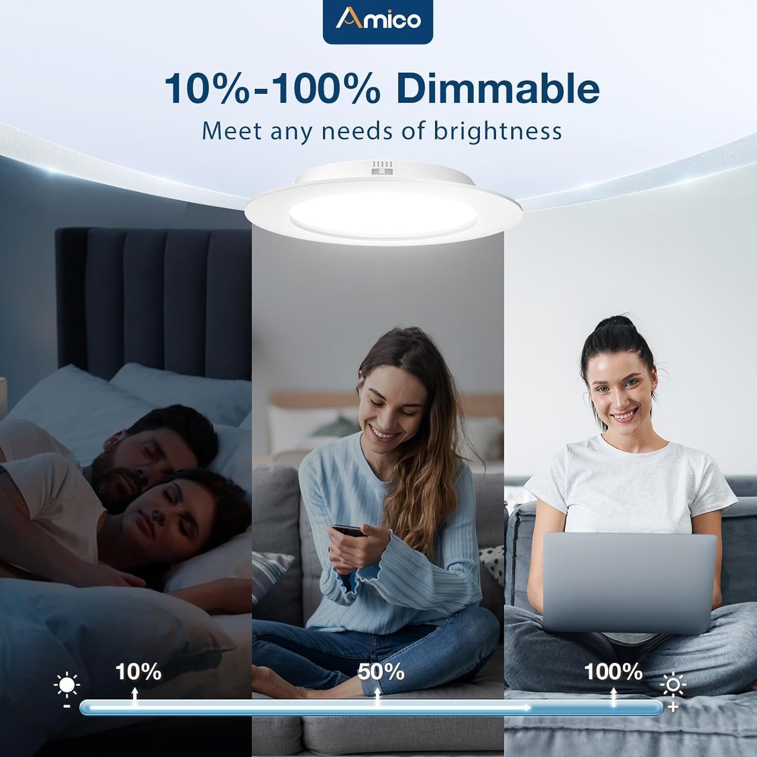 Amico 4 Pack 5/6 Inch 5Cct Led Recessed Lighting  Dimmable  12.5W=100W  950Lm  2700K/3000K/4000K/5000K/6000K Selectable  Retrofit Can Lights With Baffle Trim  Ic Rated - Etl & Fcc  White