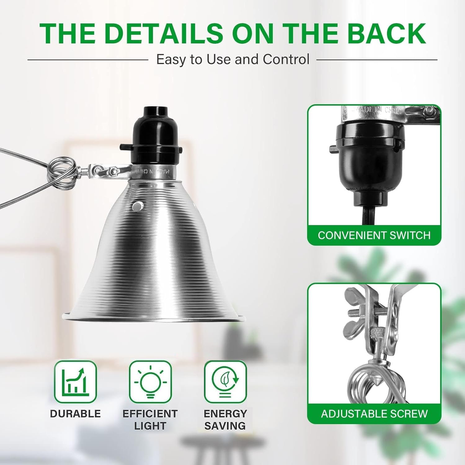 Simple Deluxe Clamp Lamp Light With Detachable 5.5 Inch Aluminum Reflector Up To 60 Watts E26 Socket (No Bulb Included), 6 Feet