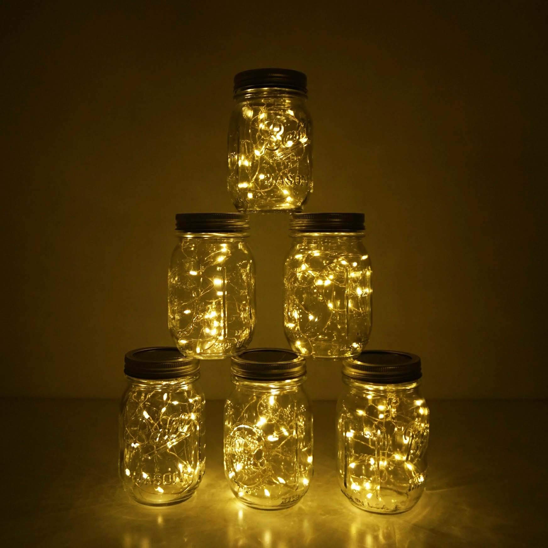 Decorman Solar Mason Jar Lid Lights, 6 Pack, 20 LED, Waterproof, Warm White, Copper, for Patio Garden Party Wedding Decoration
