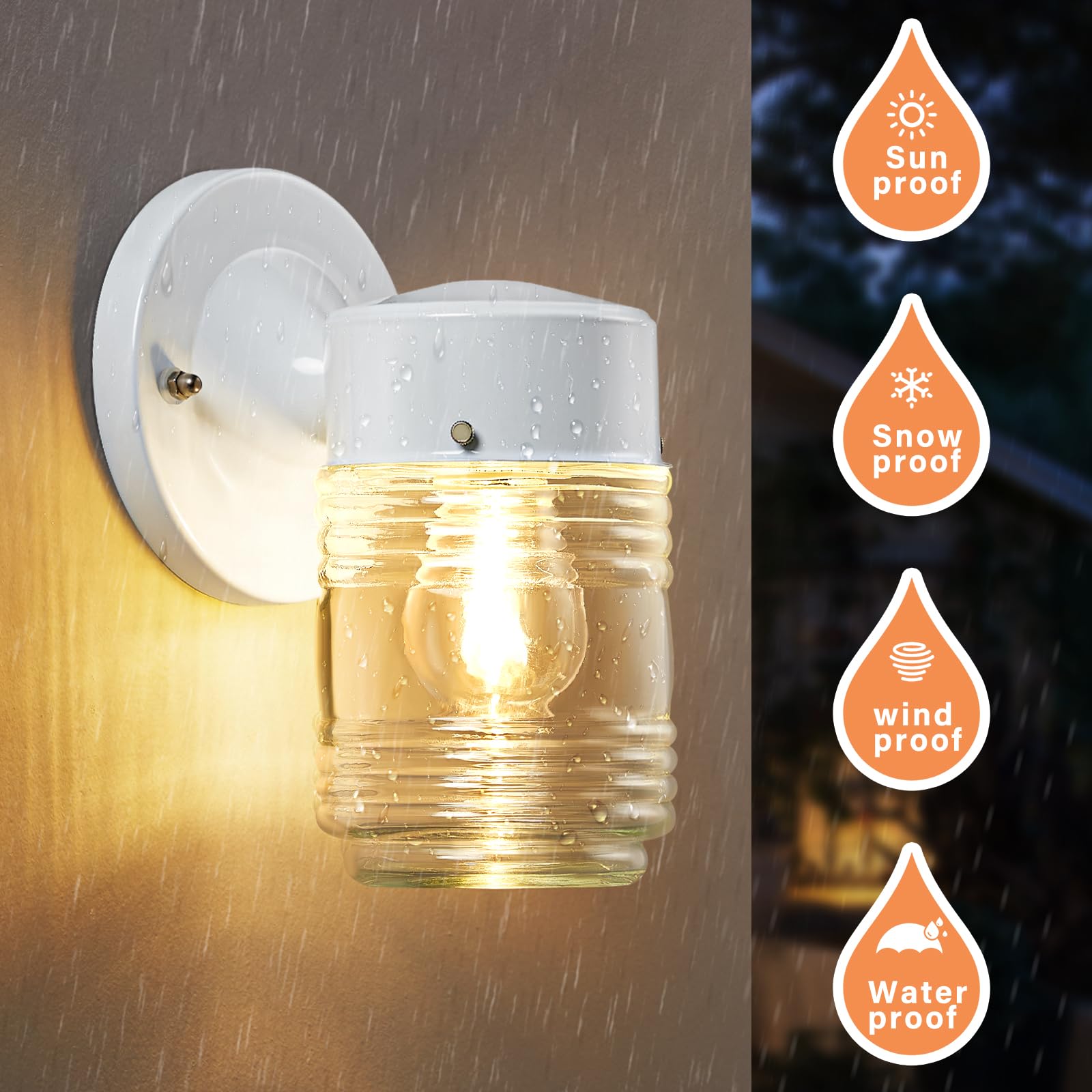 Ejiaxin 2 Pack Outdoor Wall Lantern - White Exterior Waterproof Wall Sconce Light Fixtures - Porch Lights Front Door Wall Lighting With Clear Glass Shade E26 Socket Wall Lamp For Patio Entryway
