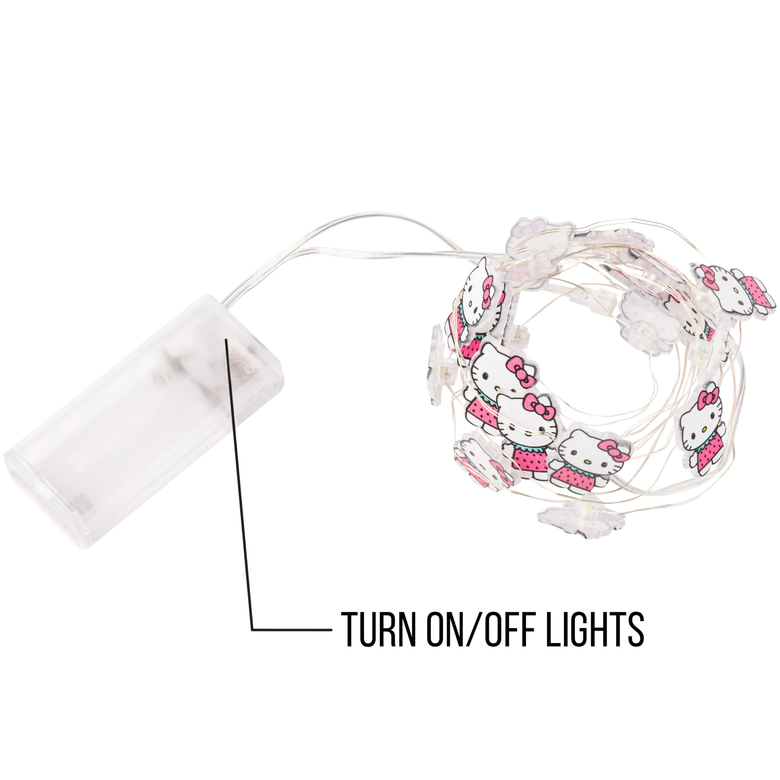 Silver Buffalo Sanrio Hello Kitty Strawberry Dress 20ct Decorative String Lights, 7 Feet Long, Battery Powered (2 AA Batteries I