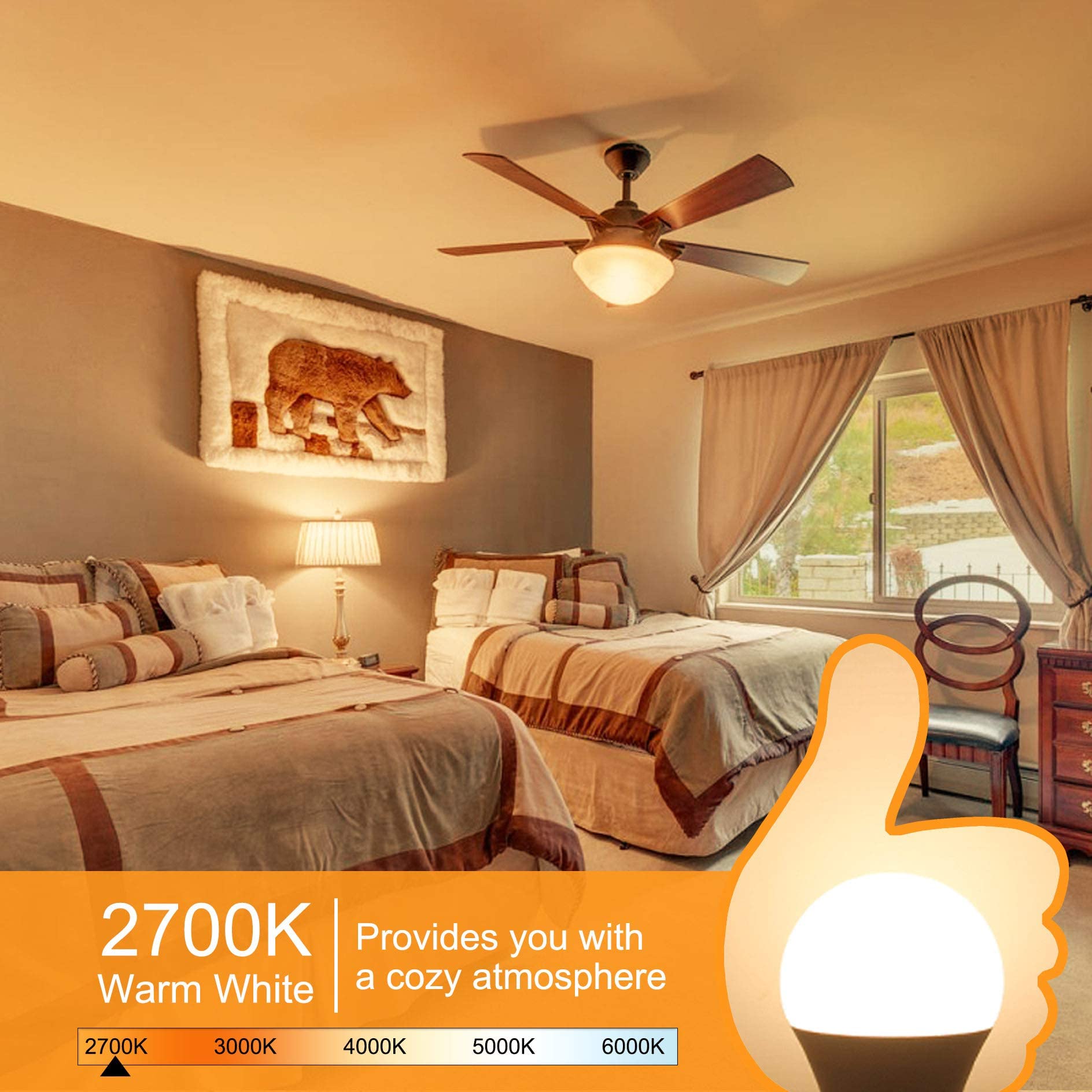 Cotanic 8 Pack Led Ceiling Fan Light Bulbs 2700K Warm White, A15 Small Bulb E26 Medium Screw Base, 6W Chandelier Light Bulb 60W