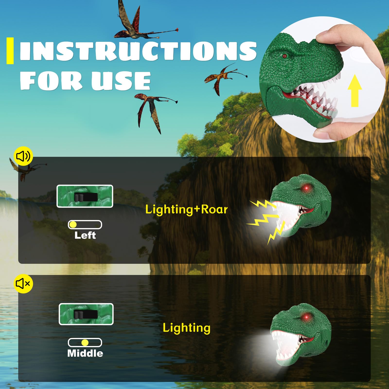 Dysaim Dinosaur Headlamp For Kids Flashlight Outdoor Camping Gear Led Reading Head Lamp, Hiking Accessories Headlight For Kids O
