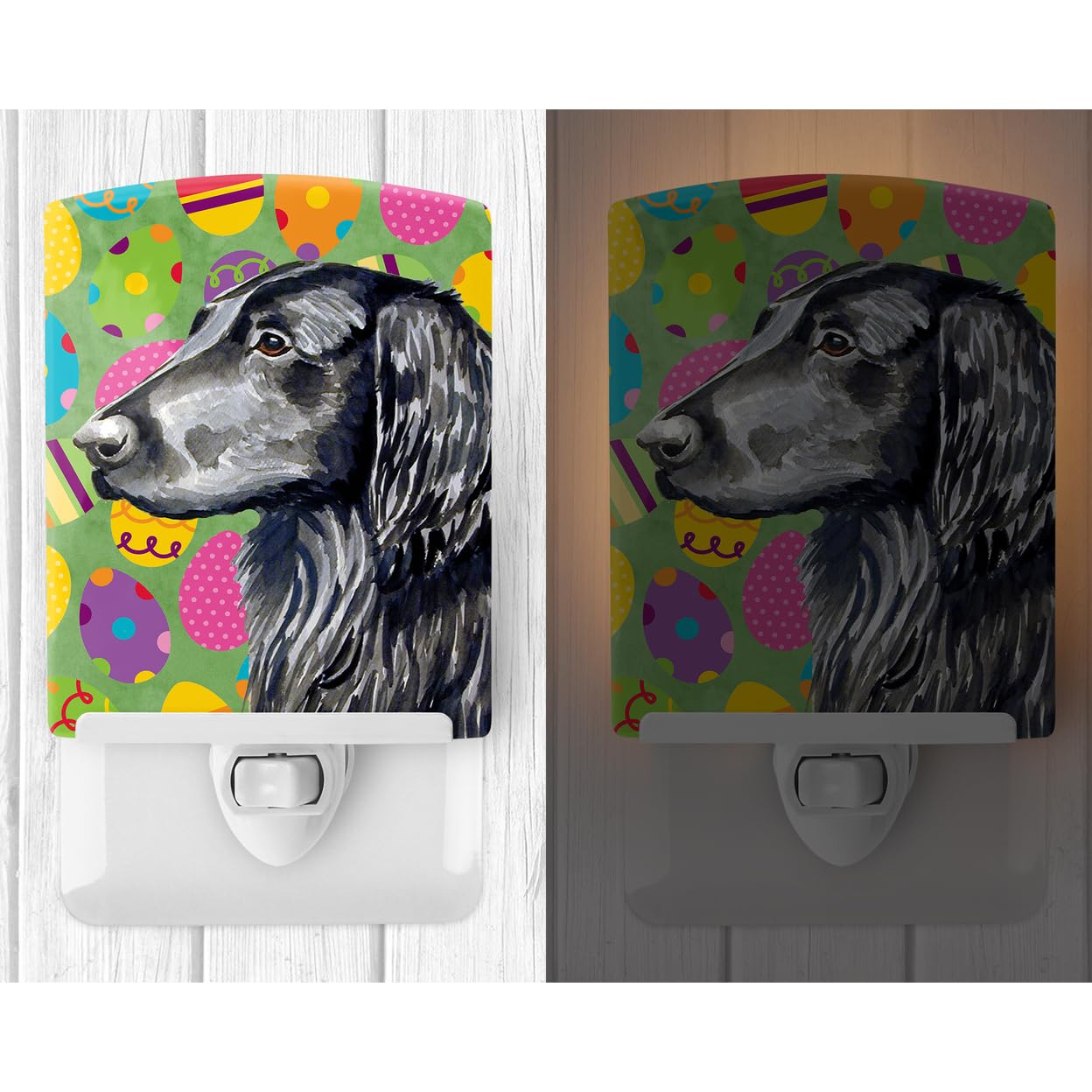 Carolines Treasures Ceramic Night Light, LH9411CNL, Flat Coated Retriever, 6x4x3in, Multicolor, UL-Certified for Bedroom, Bathroom, Nursery