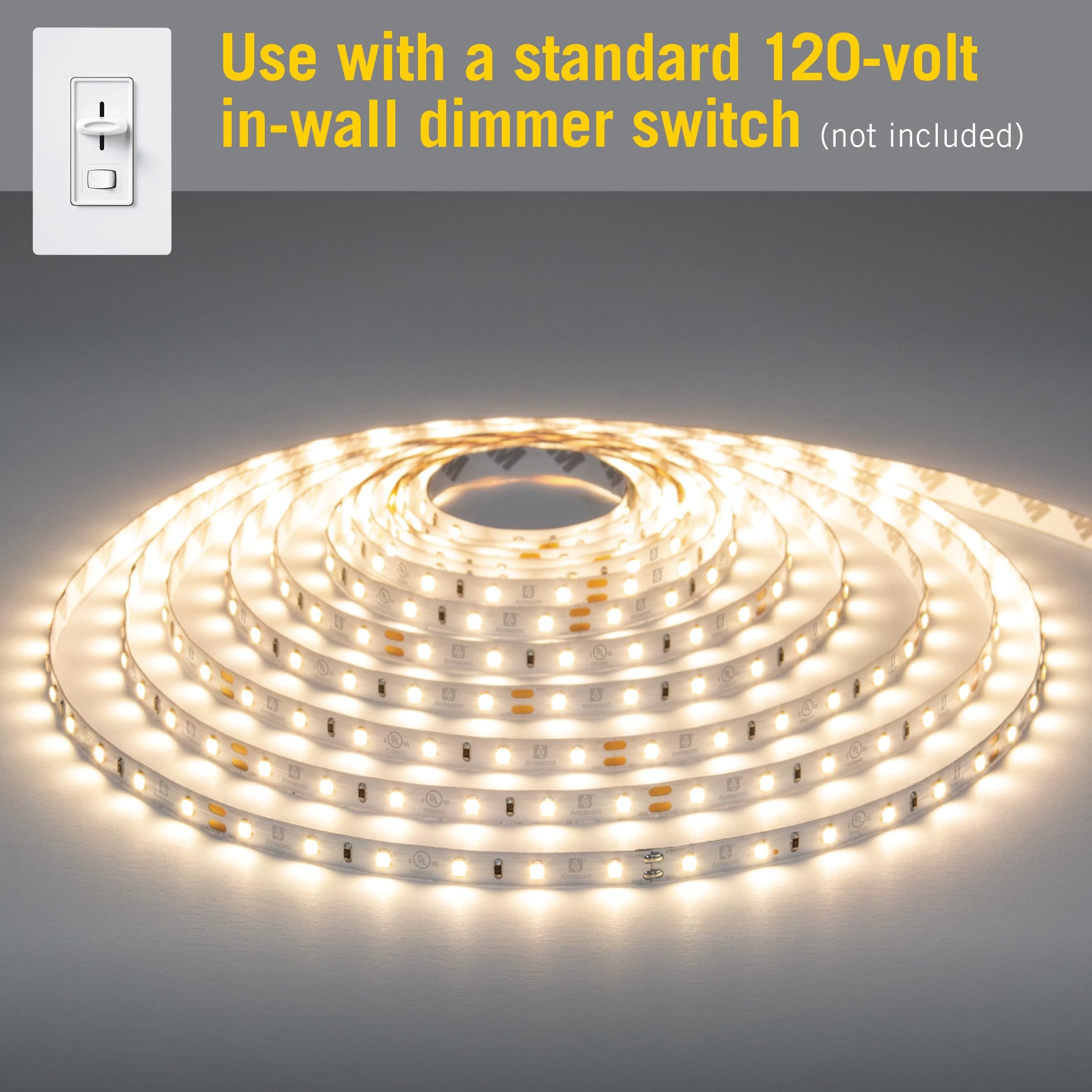 Armacost Lighting LED Tape Light Kit, AC Dimmable, 5M, 2700K Warm White, 16.4 ft, Plastic, Model 424502, White