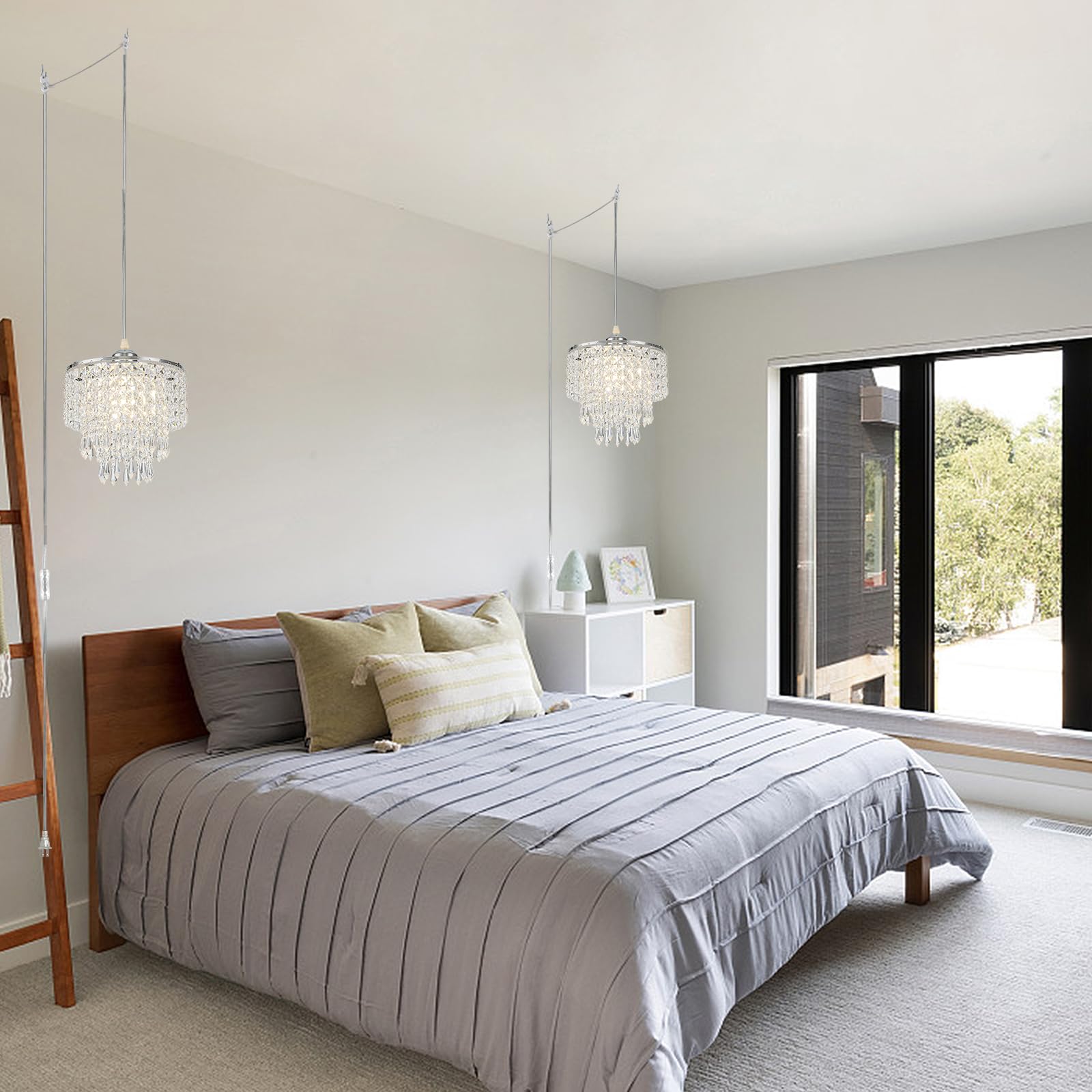 8'' Hanging Lamp Plug In Chandelier Hanging Lights With Plug In Cord Pendant Light Plug In With 16.4Ft Cord For Bedroom Kitchen