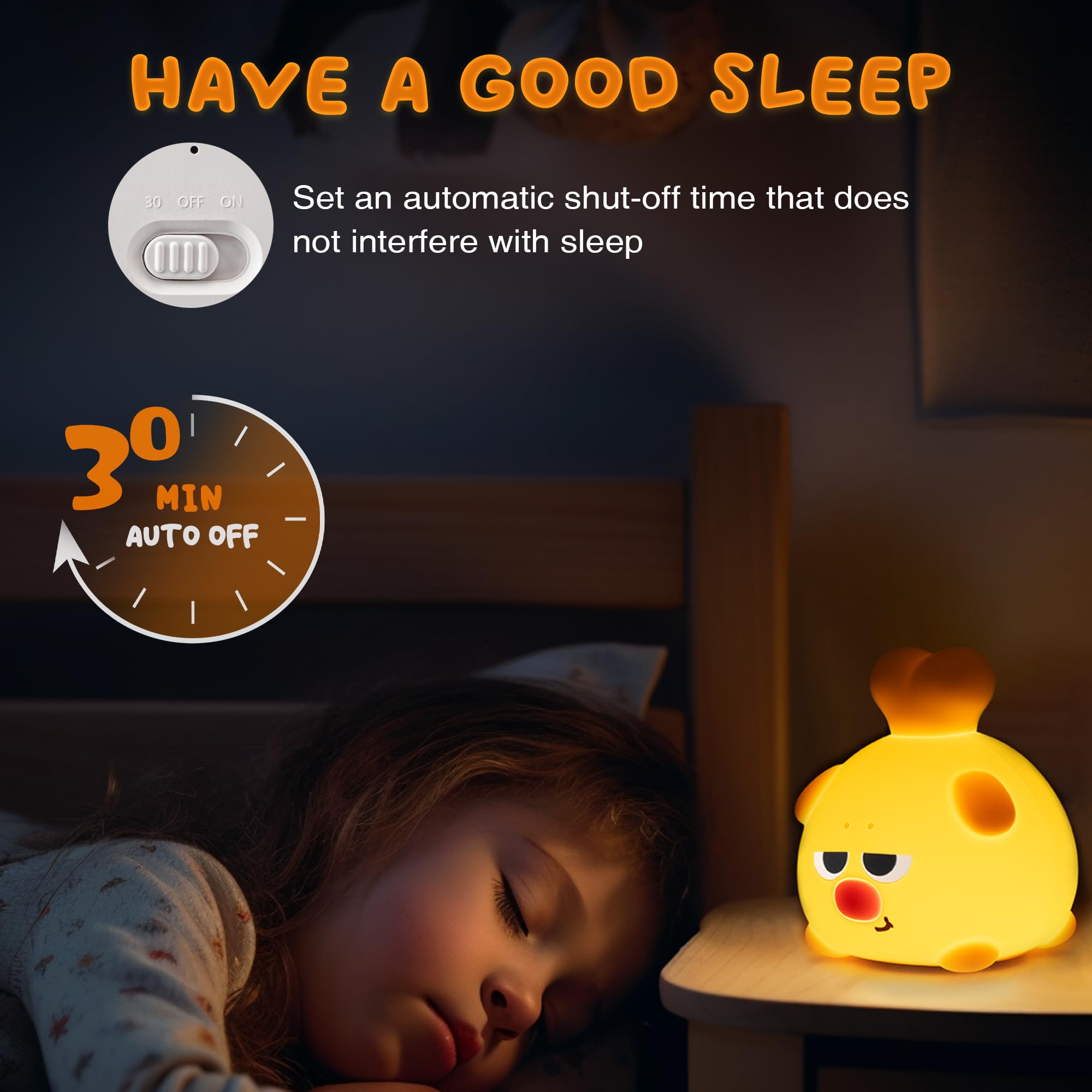 UNEEDE Reindeer Silicone Night Light for Kids, Cute Christmas Gift, Warm Yellow LED Light, Soft Touch, USB Rechargeable, 90-Day