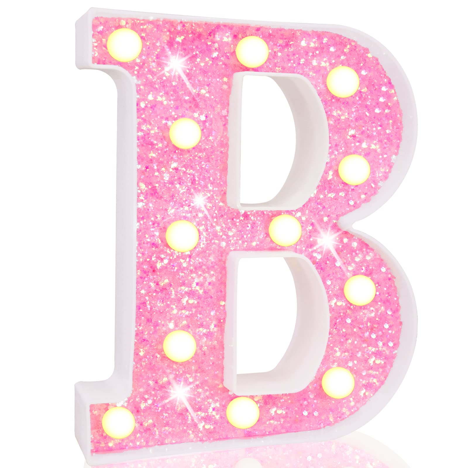 Pooqla LED Marquee Letter Lights, Battery Powered Pink Glitter Alphabet Sign for Parties, Weddings, Home Decor, Sequin Pink