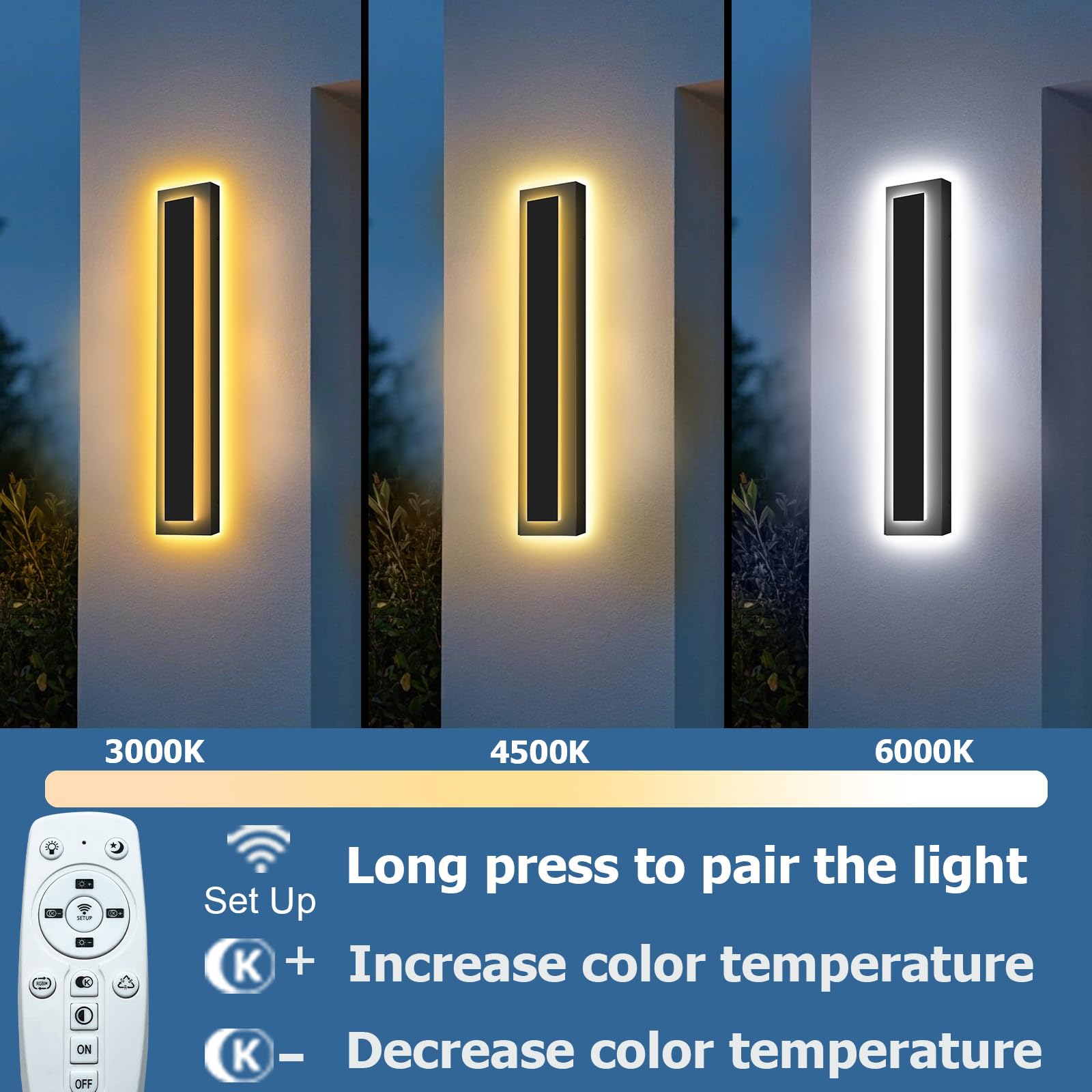 Picico 24In Modern Led Outdoor Wall Lights  Dimmable Black Exterior Wall Sconce Lighting Fixtures  Rectangular Mini Outdoor Garage Lights  360 Beam Angle Vertical Outdoor Lights For House Porch