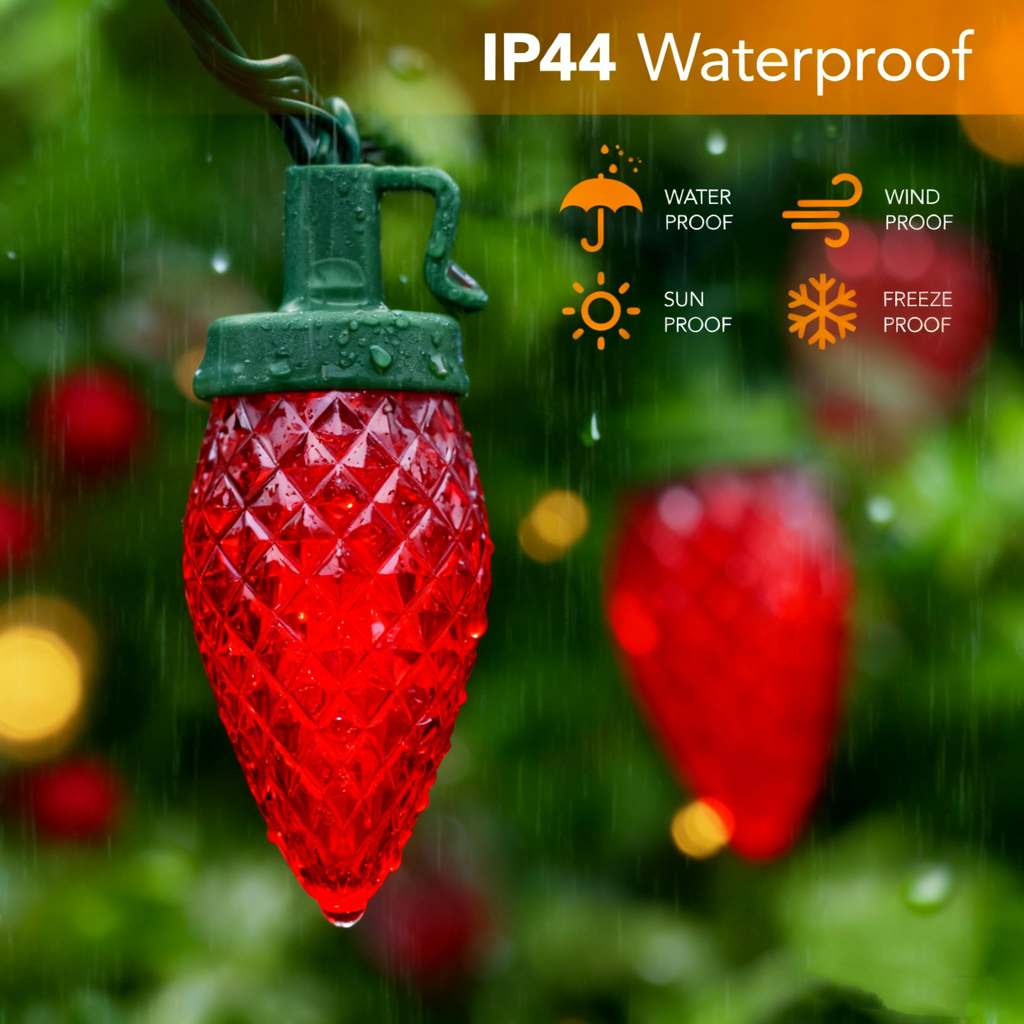 Ucutely C9 Led Christmas Lights Outdoor 33 Feet 50 Led 8 Lighting Modes Waterproof Connectable Christmas String Lights For Outside Roofline Patio Home Xmas Decorations (Red)