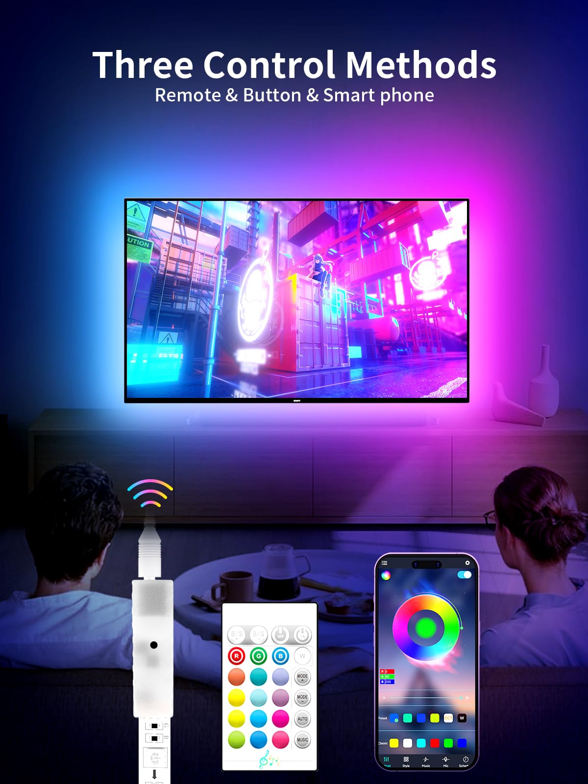 Kantutoe Led Lights For Tv, 23Ft Led Backlights For 75-100In Tv, Rgb Tv Backlight With Music Sync Bluetooth App And Remote Contr