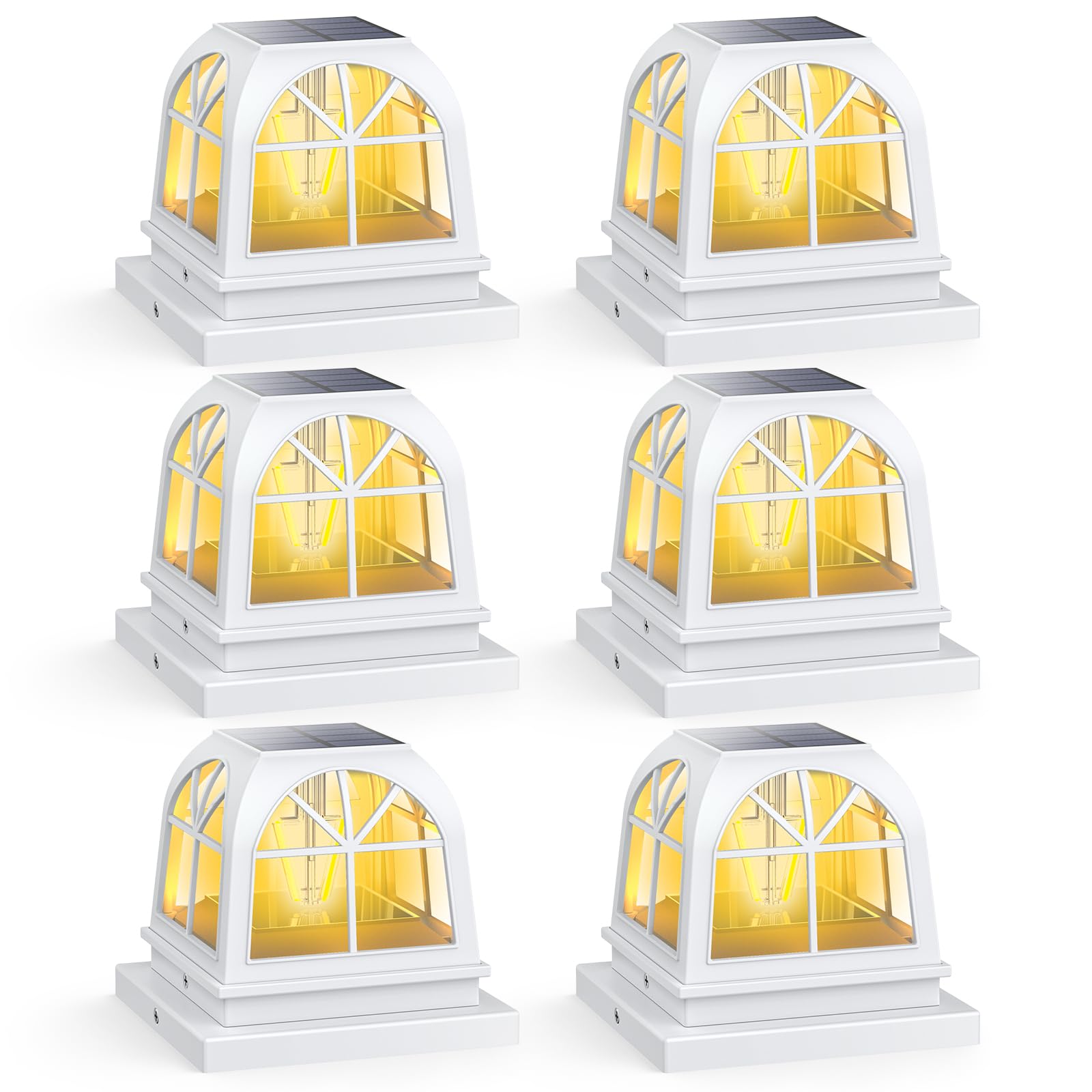 SIEDiNLAR Solar Post Lights Outdoor Deck Fence Cap Light, 6 Pack, Warm White, 4x4 & 5x5 Posts, Model SD1065W-6PK,