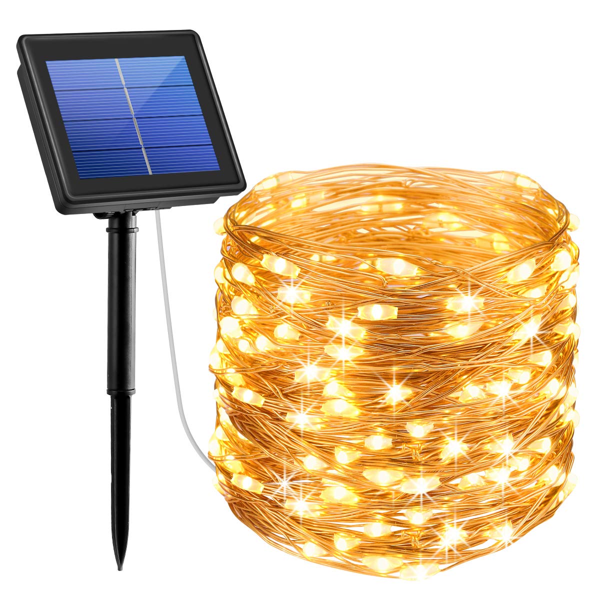AMIR Solar String Lights, 240 LED, 78.6ft Copper Wire, Waterproof IP65, 8 Modes, Warm White, Fairy Lights for Outdoor, Party, Halloween